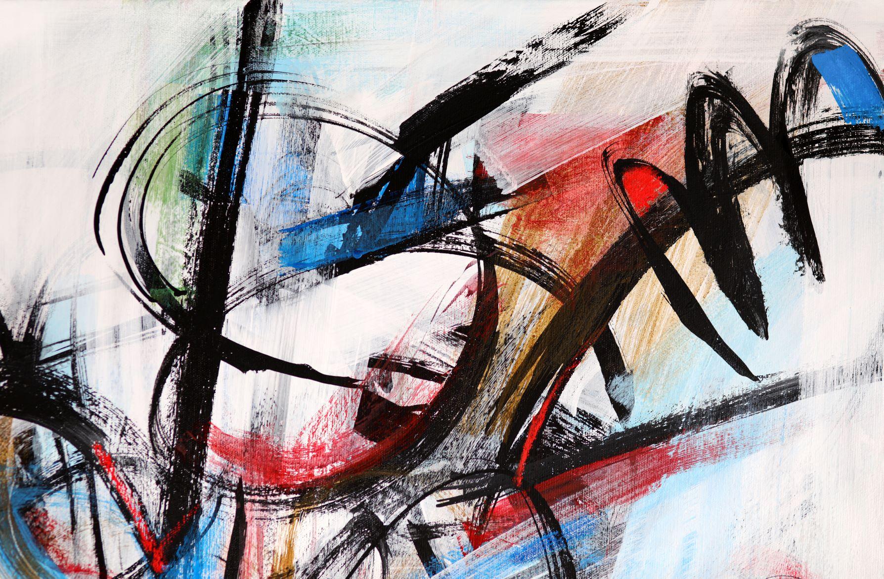 „Antifona“ abstraktes italienisches Gemälde auf Leinwand mit Musikrhythmus und Energie in Rot und Blau im Angebot 3