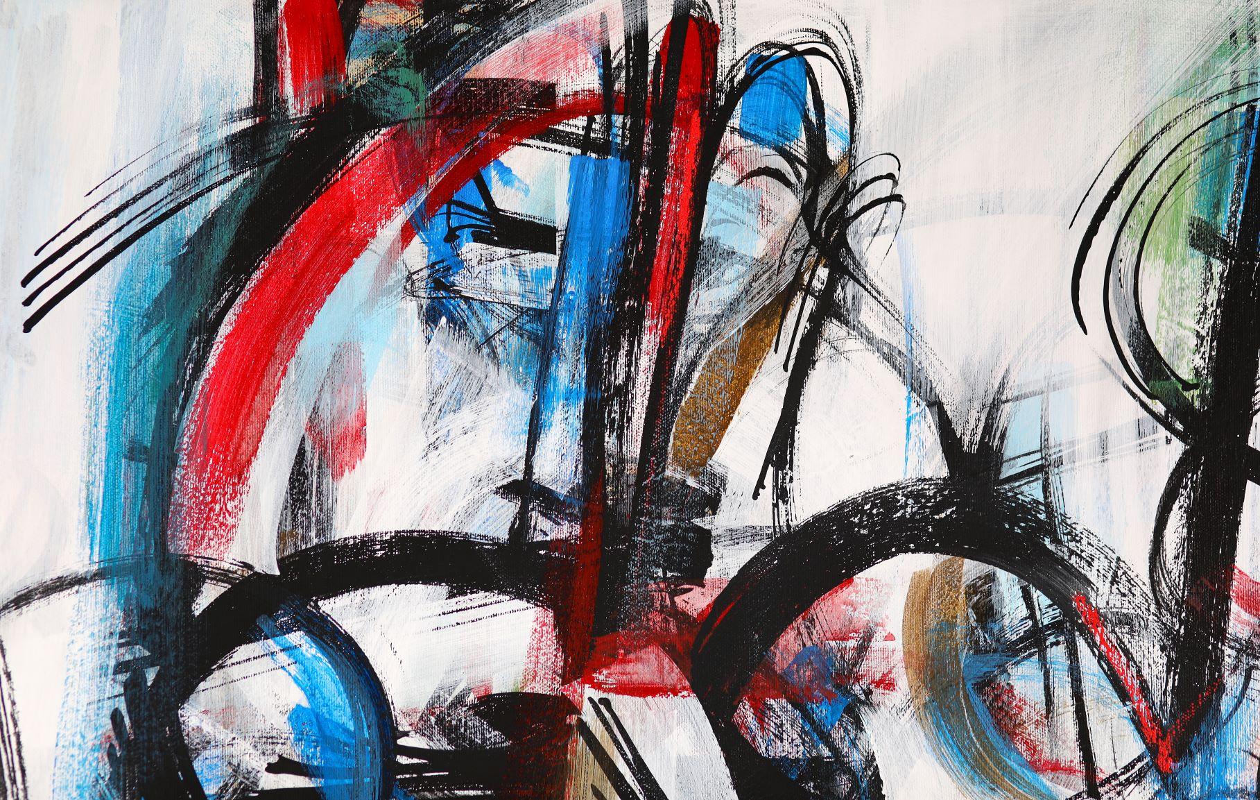 „Antifona“ abstraktes italienisches Gemälde auf Leinwand mit Musikrhythmus und Energie in Rot und Blau im Angebot 4