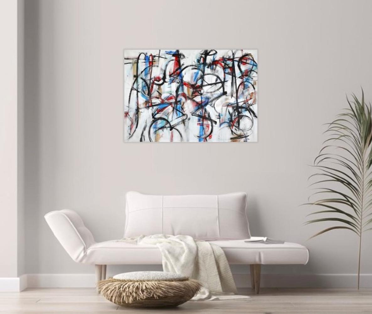 „Crescendo“ Abstraktes italienisches Gemälde auf Leinwand, Musik, Rhythmus, Energie, Blau und Rot (Abstrakter Expressionismus), Mixed Media Art, von Francesco D'adamo