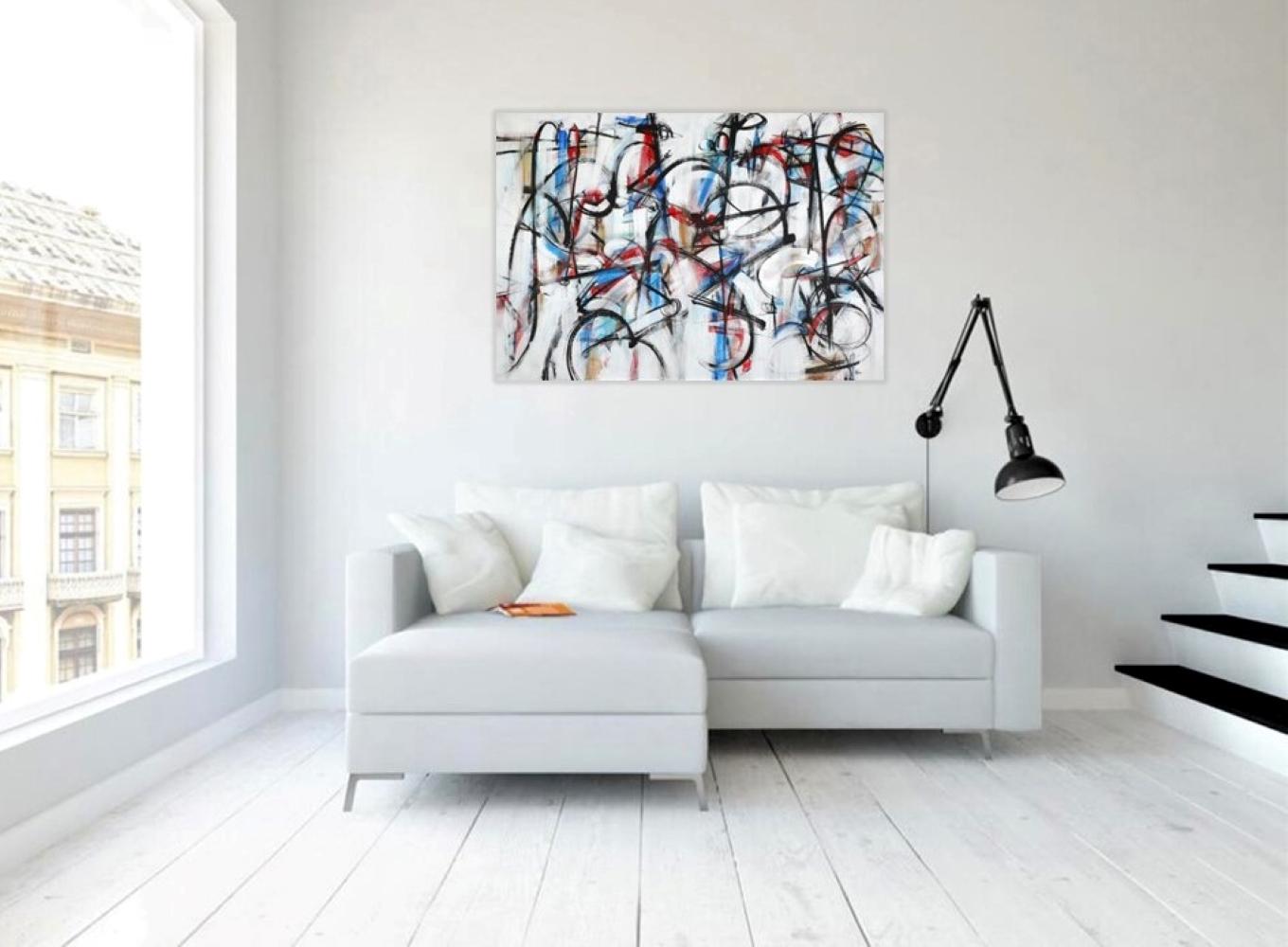 „Crescendo“ Abstraktes italienisches Gemälde auf Leinwand, Musik, Rhythmus, Energie, Blau und Rot im Angebot 1