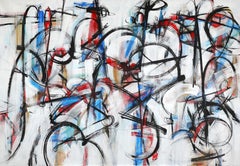 "Crescendo" abstract canvas Italian painting musical rhythm rock energy blue red