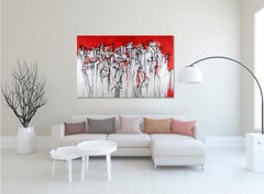 "Gli Ammutinati" tela astratta a tecnica mista pittura italiana bianco rosso energia