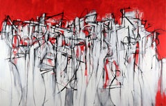 "Gli Ammutinati" abstract mixed media canvas Italian painting white red energy
