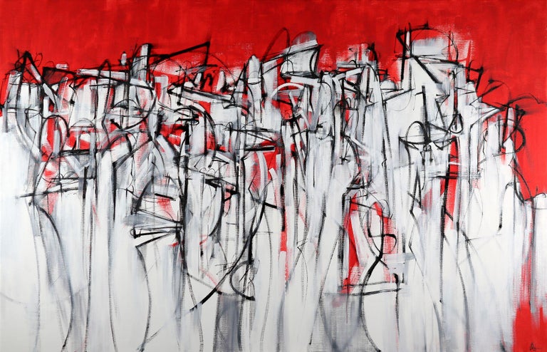 "Gli Ammutinati" abstract mixed media canvas Italian painting white red energy - Mixed Media Art by Francesco D'adamo