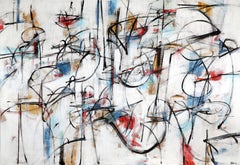 "Pentafonica" abstract mixed media on canvas Italian painting musical rhythm 