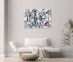 "Tema" tela astratta a tecnica mista pittura italiana musica ritmo rock energia