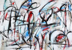 "Tema" abstract mixed media canvas Italian painting music rhythm rock energy 
