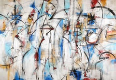 "Volta" abstract mixed media on canvas Italian painting musical rhythm blue red