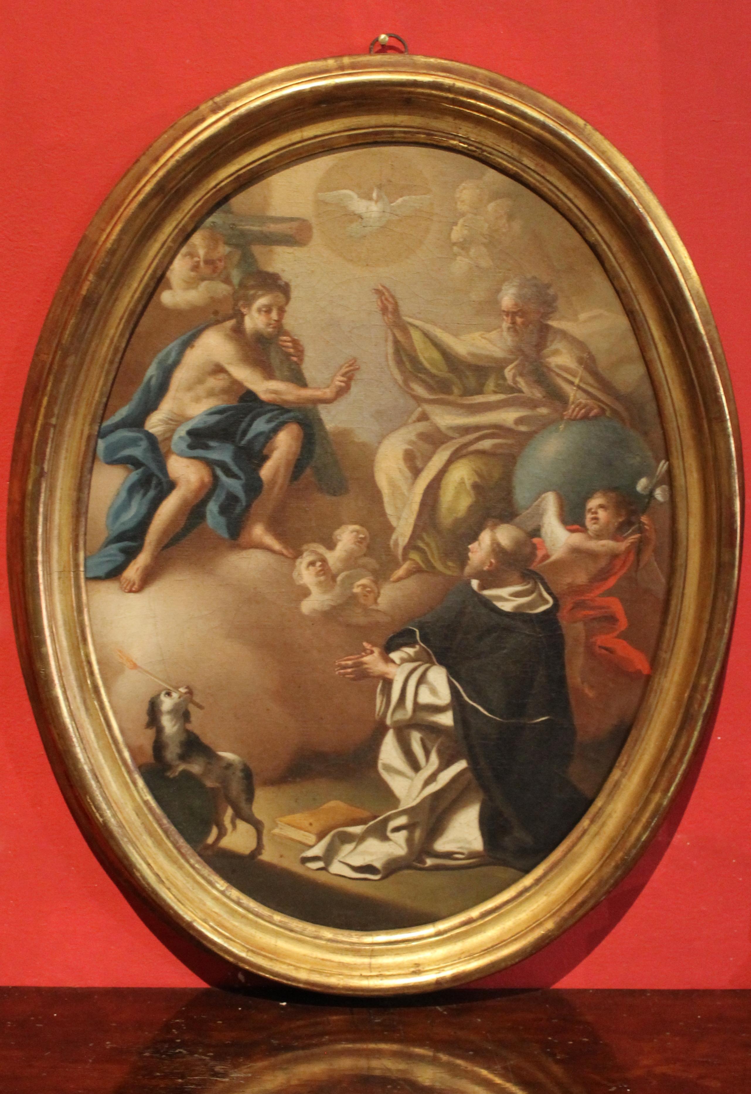 Italian 18th Century Oval Religious Oil on Canvas Painting with Saint Dominic  - Brown Portrait Painting by Francesco de Mura