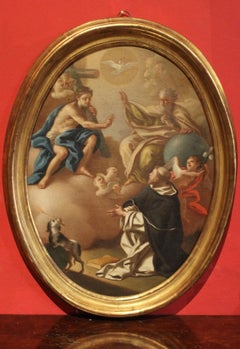 Italian 18th Century Oval Religious Oil on Canvas Painting with Saint Dominic