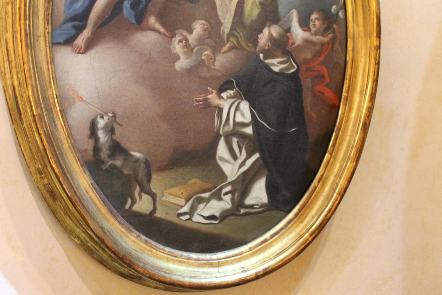 Italian 18th Century Oval Religious Oil on Canvas Painting with Saint Dominic  For Sale 5