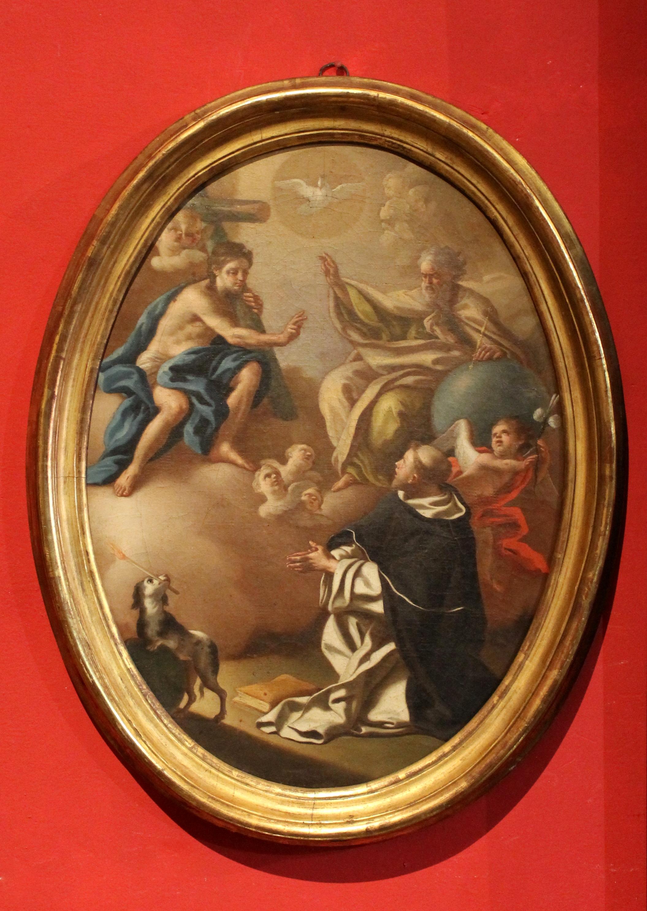 Italian 18th Century Oval Religious Oil on Canvas Painting with Saint Dominic 