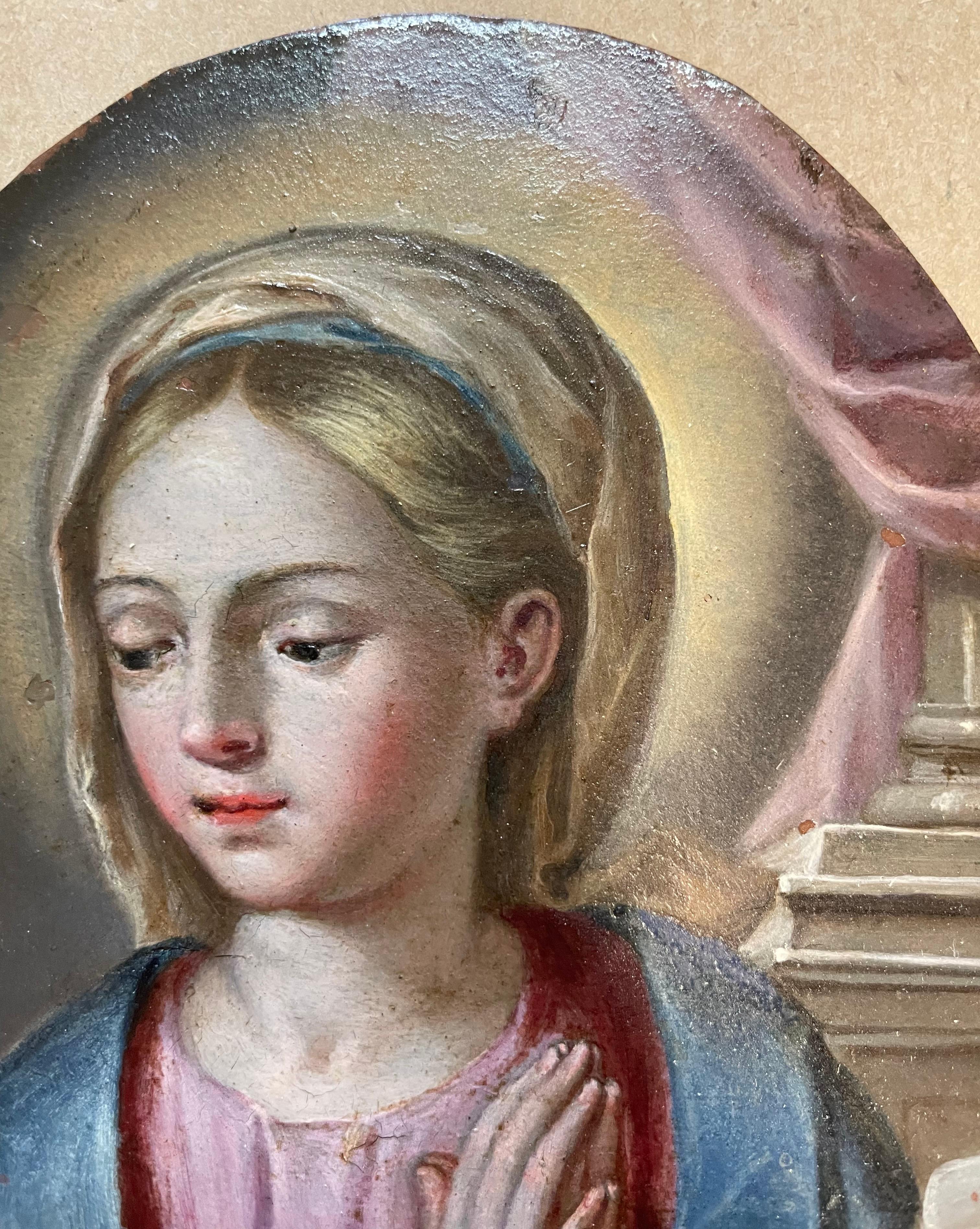 Vierge en prière - huile sur cuivre, école napolitaine, début du XVIIIe siècle en vente 6