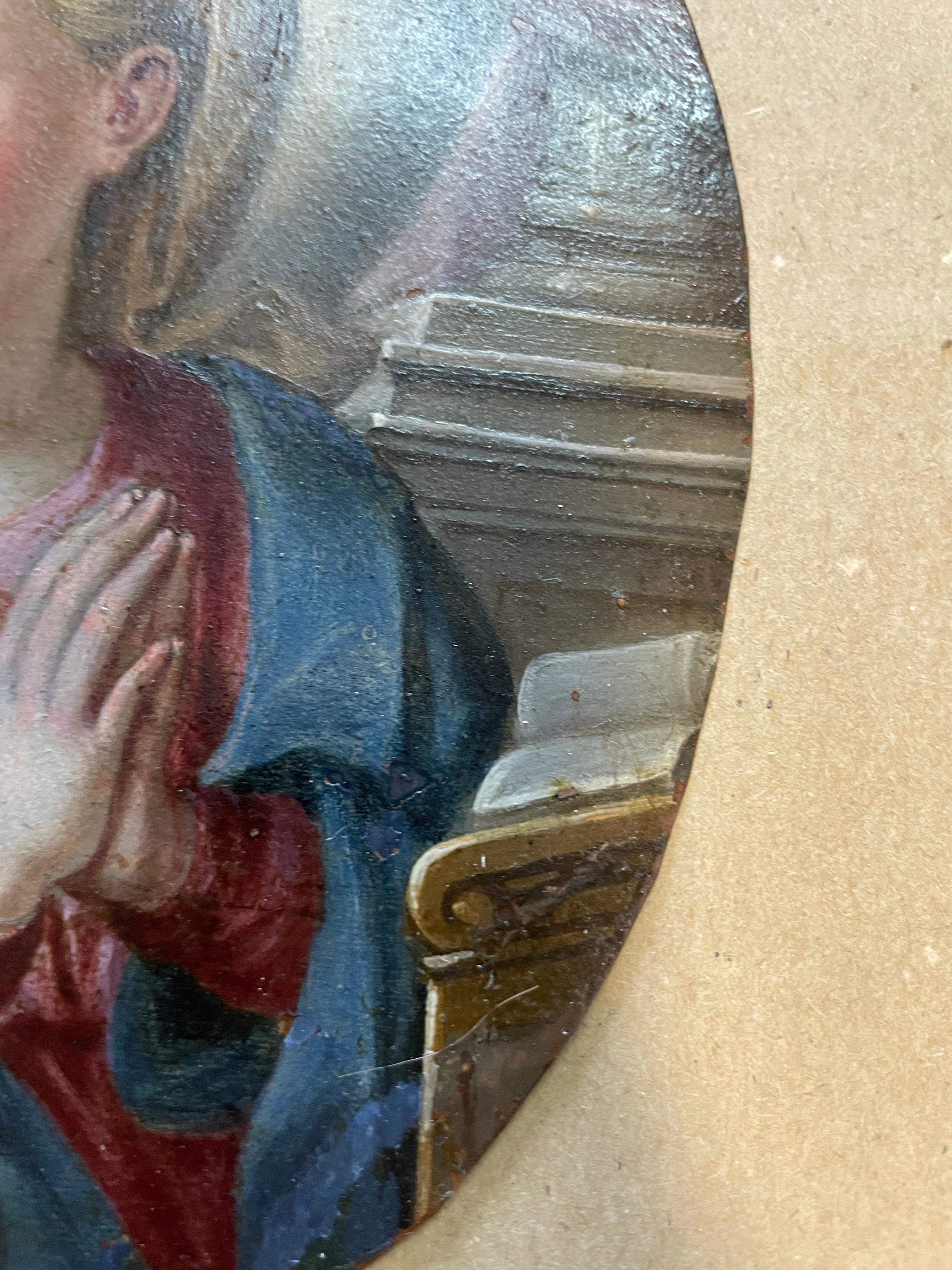 Vierge en prière - huile sur cuivre, école napolitaine, début du XVIIIe siècle en vente 8