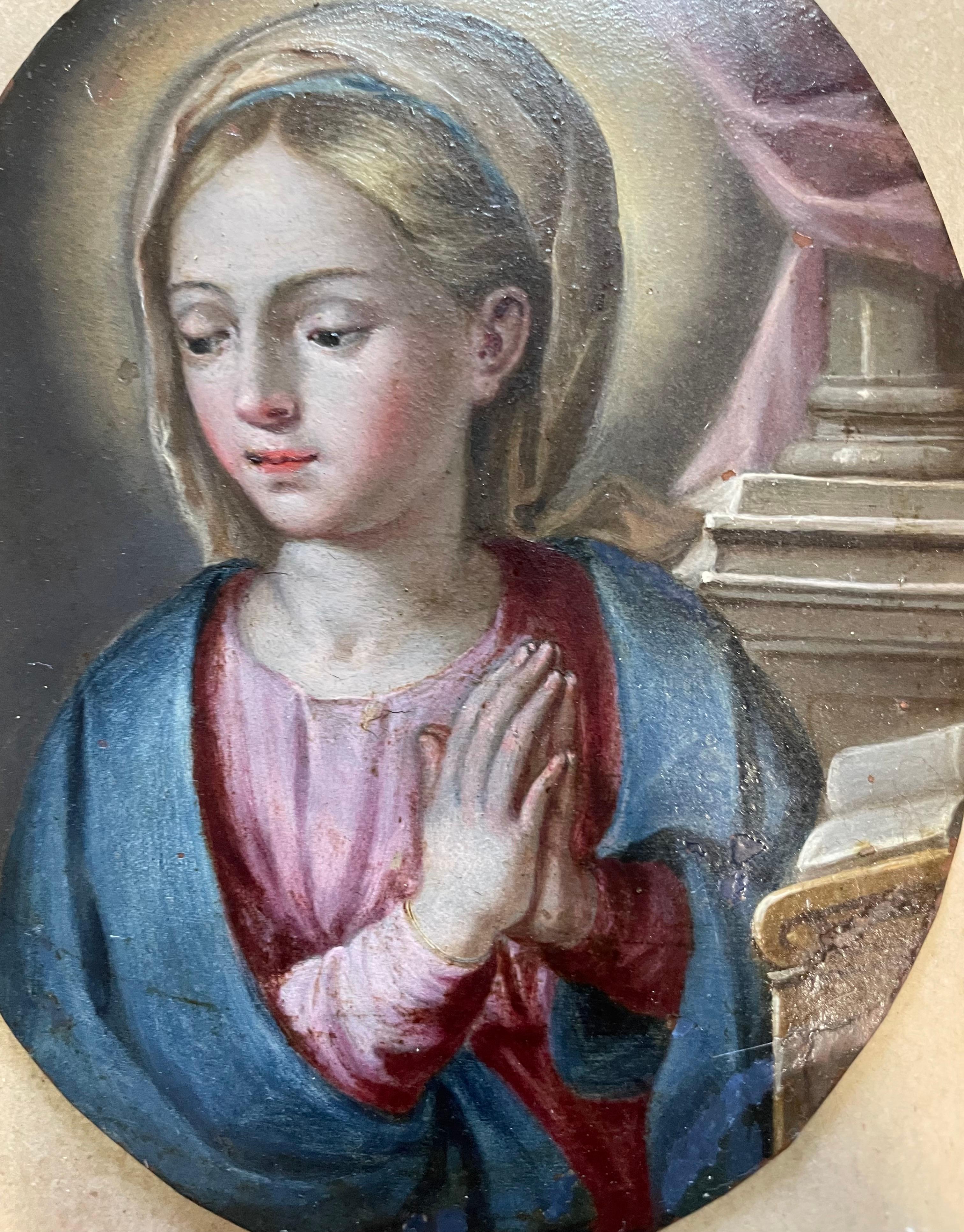 Vierge en prière - huile sur cuivre, école napolitaine, début du XVIIIe siècle en vente 9