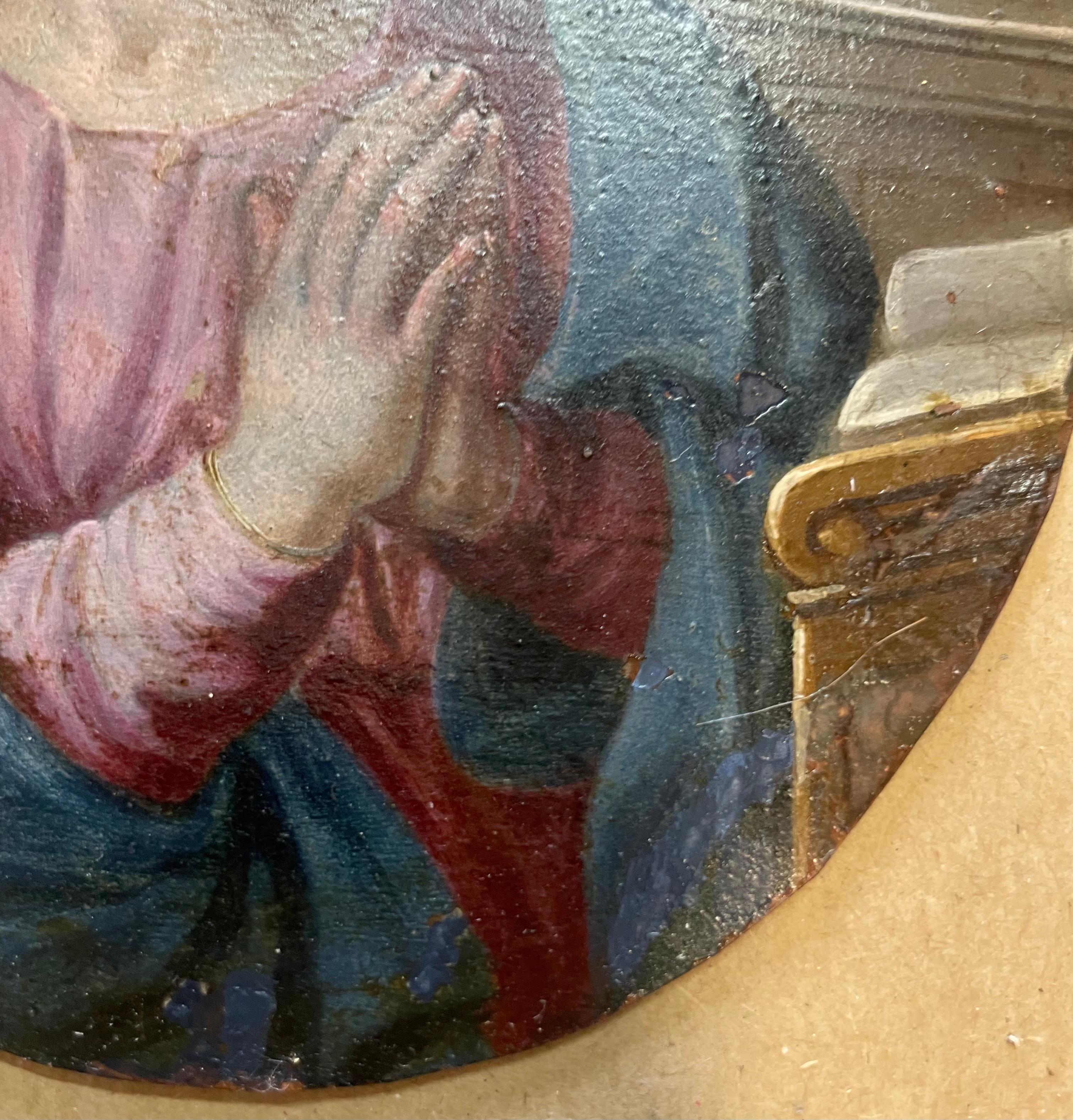 Vierge en prière - huile sur cuivre, école napolitaine, début du XVIIIe siècle - École italienne Painting par Francesco de Mura