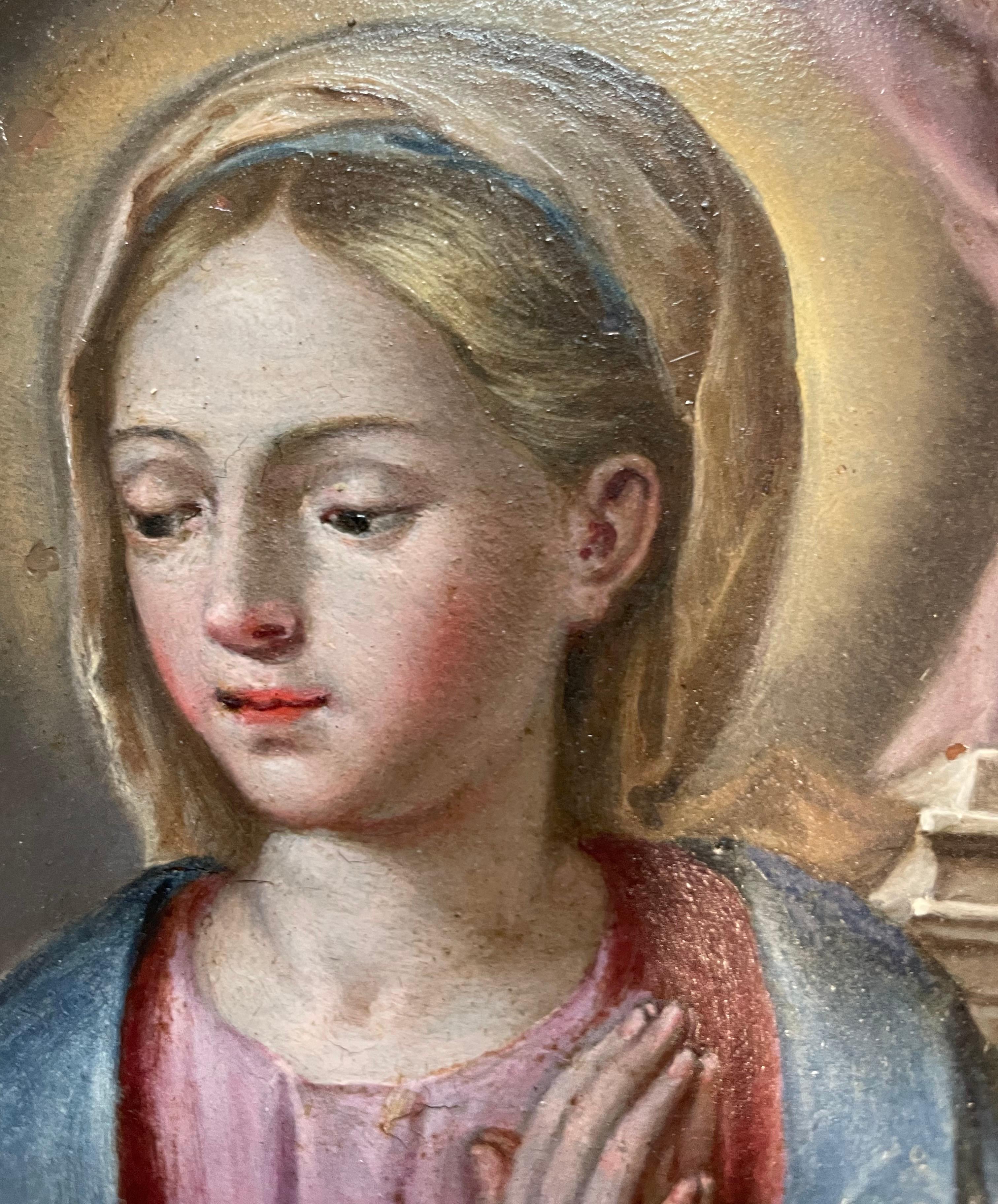 Vierge en prière - huile sur cuivre, école napolitaine, début du XVIIIe siècle en vente 2