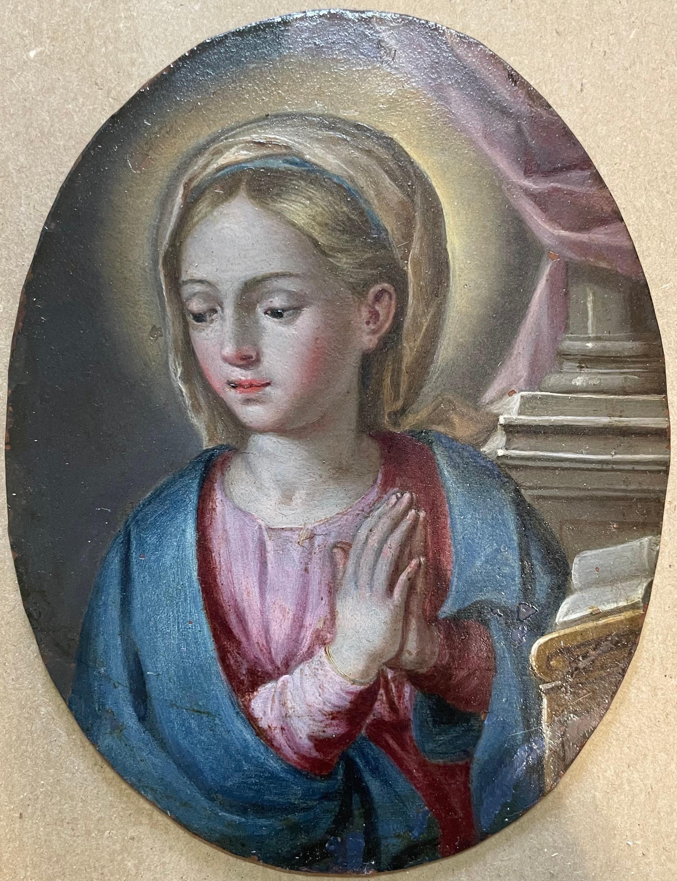 Vierge en prière - huile sur cuivre, école napolitaine, début du XVIIIe siècle en vente 3
