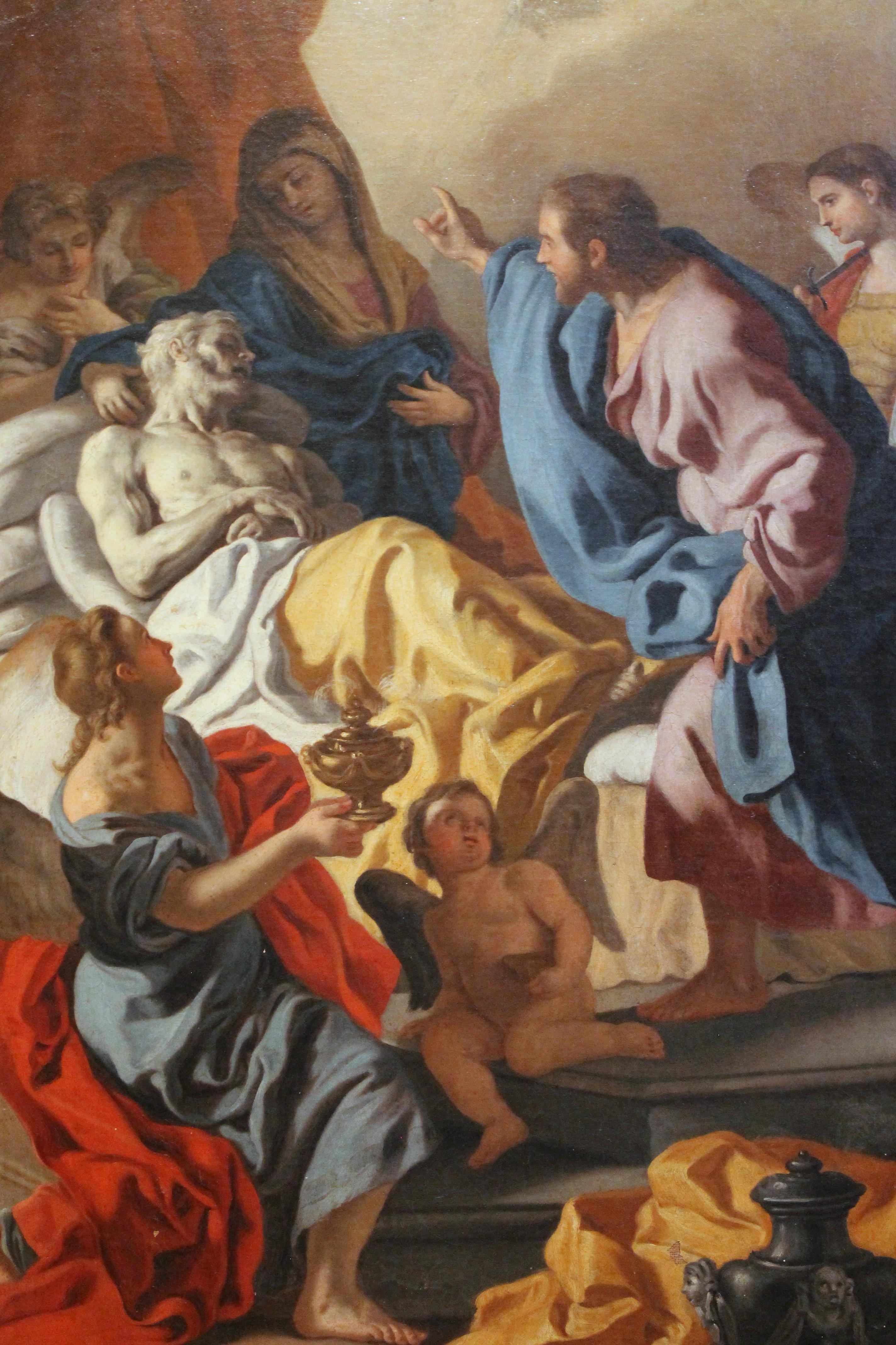 Francesco de Mura Figurative Painting - The Death of Saint Joseph, Italian Baroque Religious Scene Oil on Canvas Painting