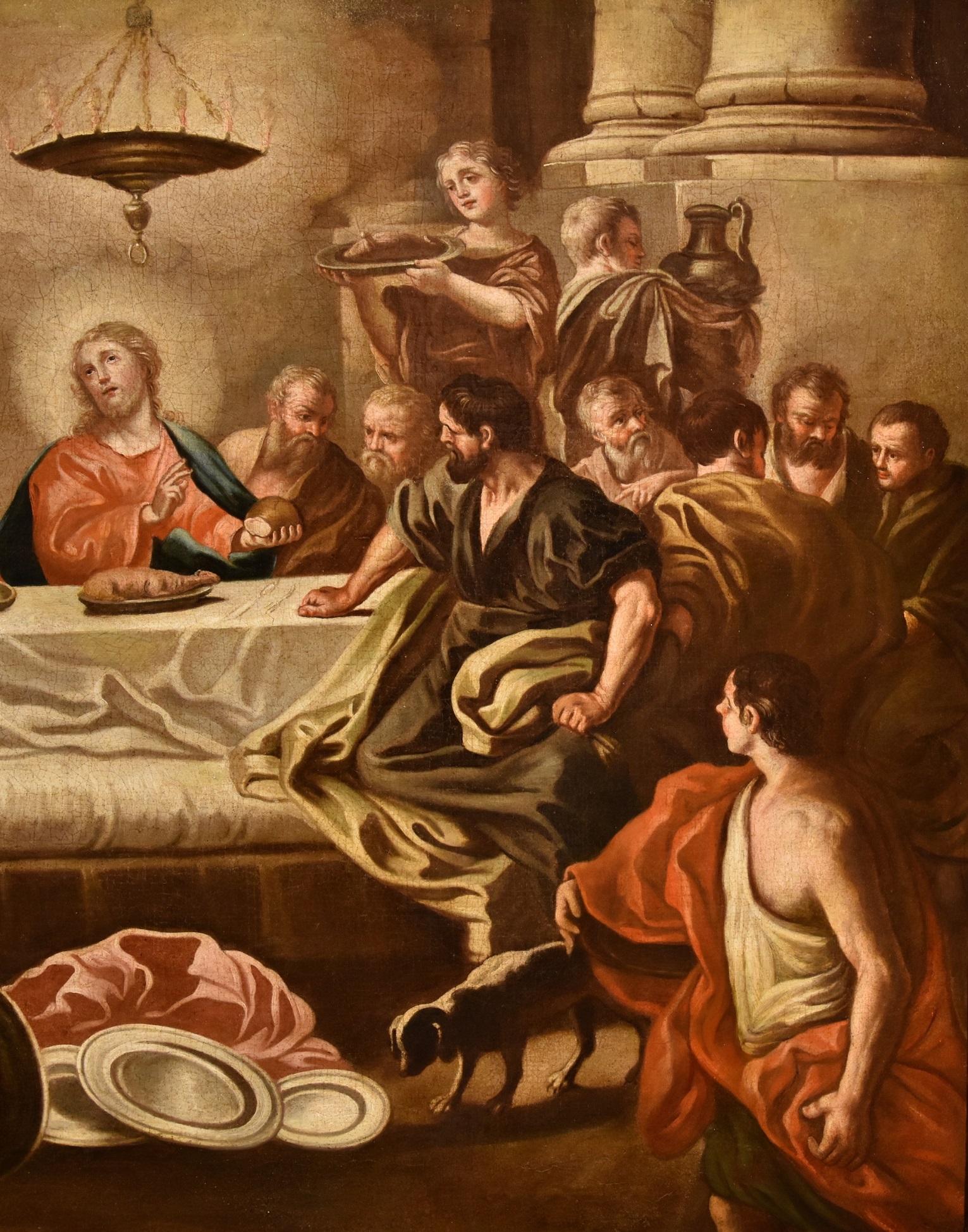Last Supper Dinner De Mura Paint Oil on canvas Old master 18th Century Italian - Old Masters Painting by Francesco De Mura (Naples, 1696 - Naples, 1782)
