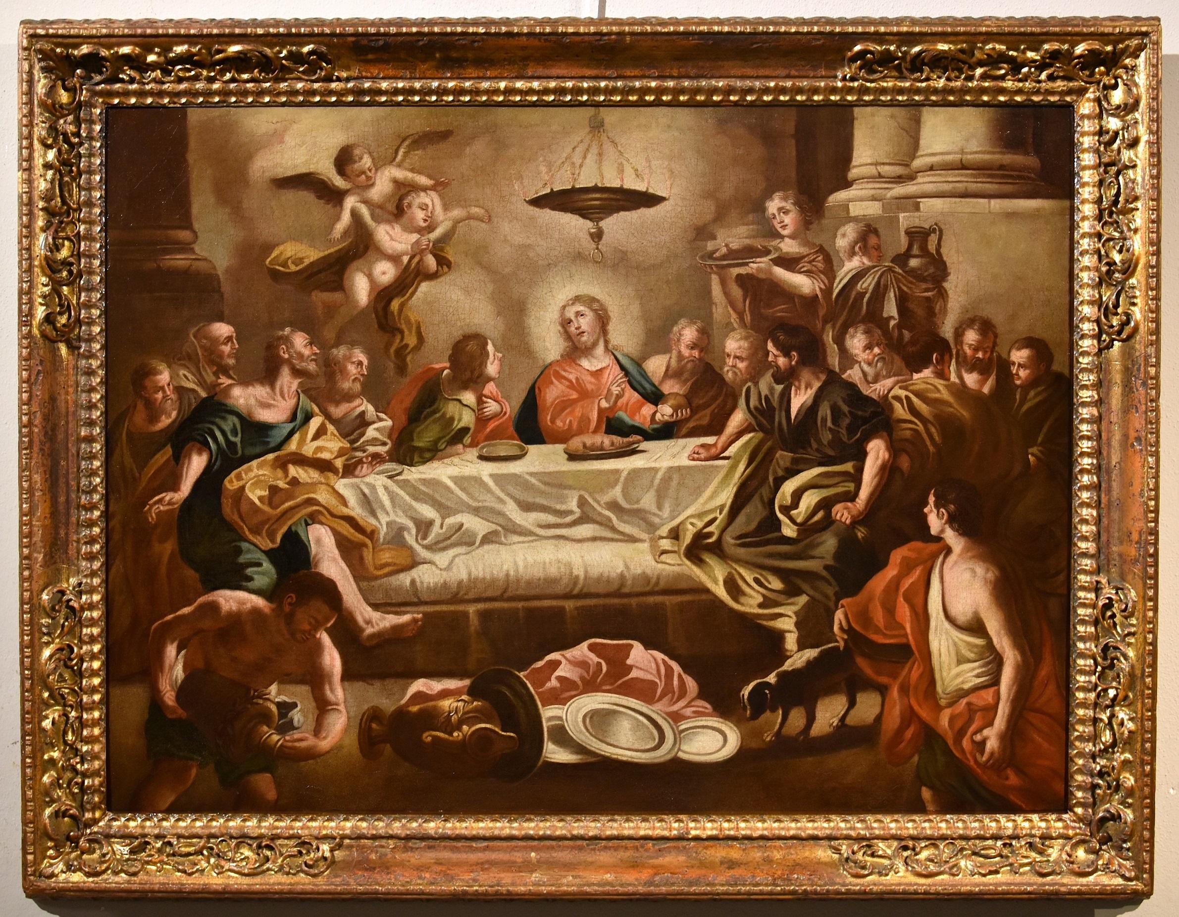Last Supper Dinner De Mura Paint Oil on canvas Old master 18th Century Italian - Painting by Francesco De Mura (Naples, 1696 - Naples, 1782)