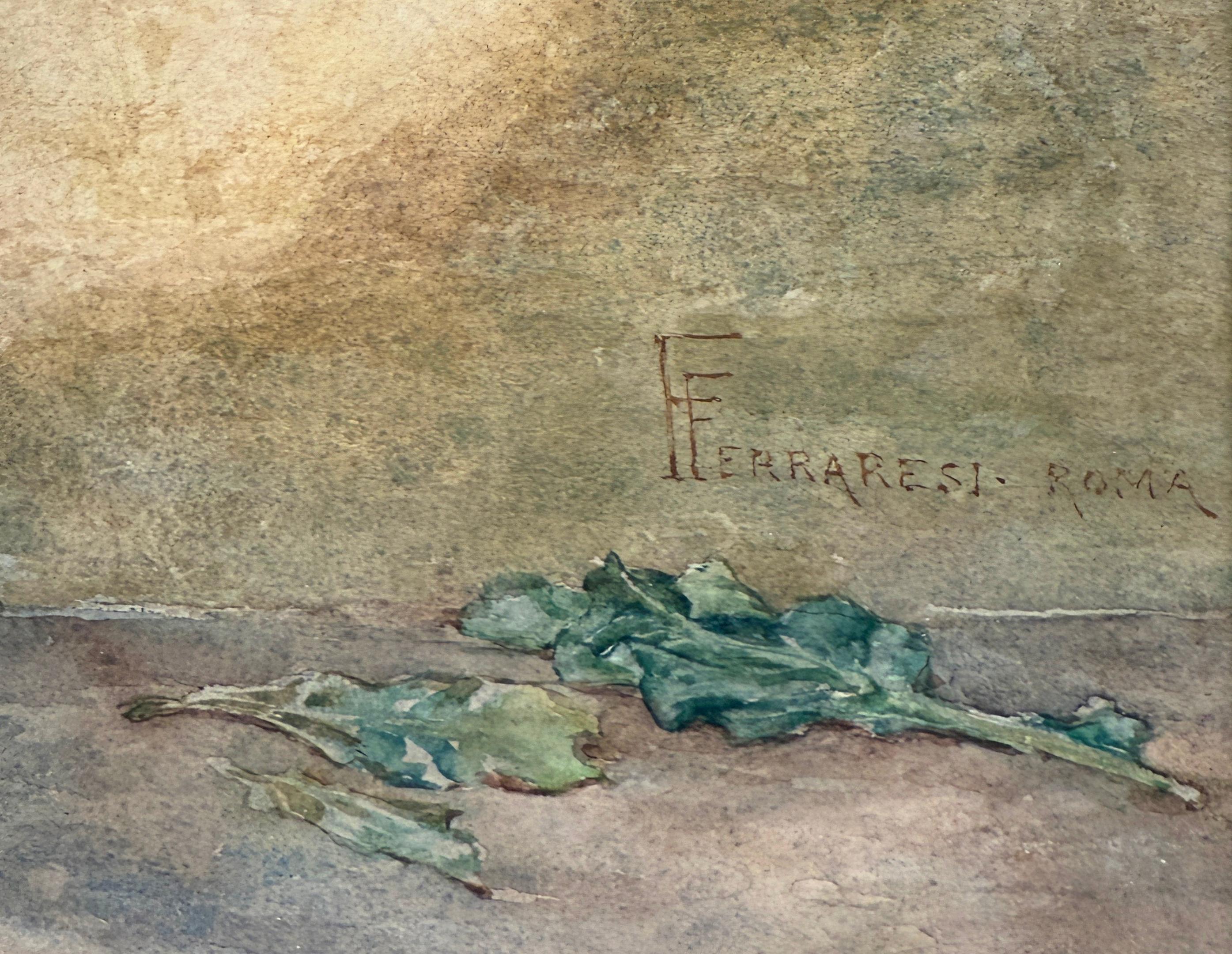 Giovane donna che vende verdure Roma Francesco Ferraresi Acquerello originale in vendita 6