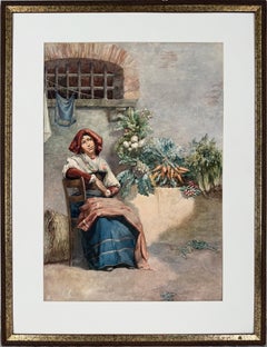 Young Woman The Vegetable Seller Roma Francesco Ferraresi Original watercolor