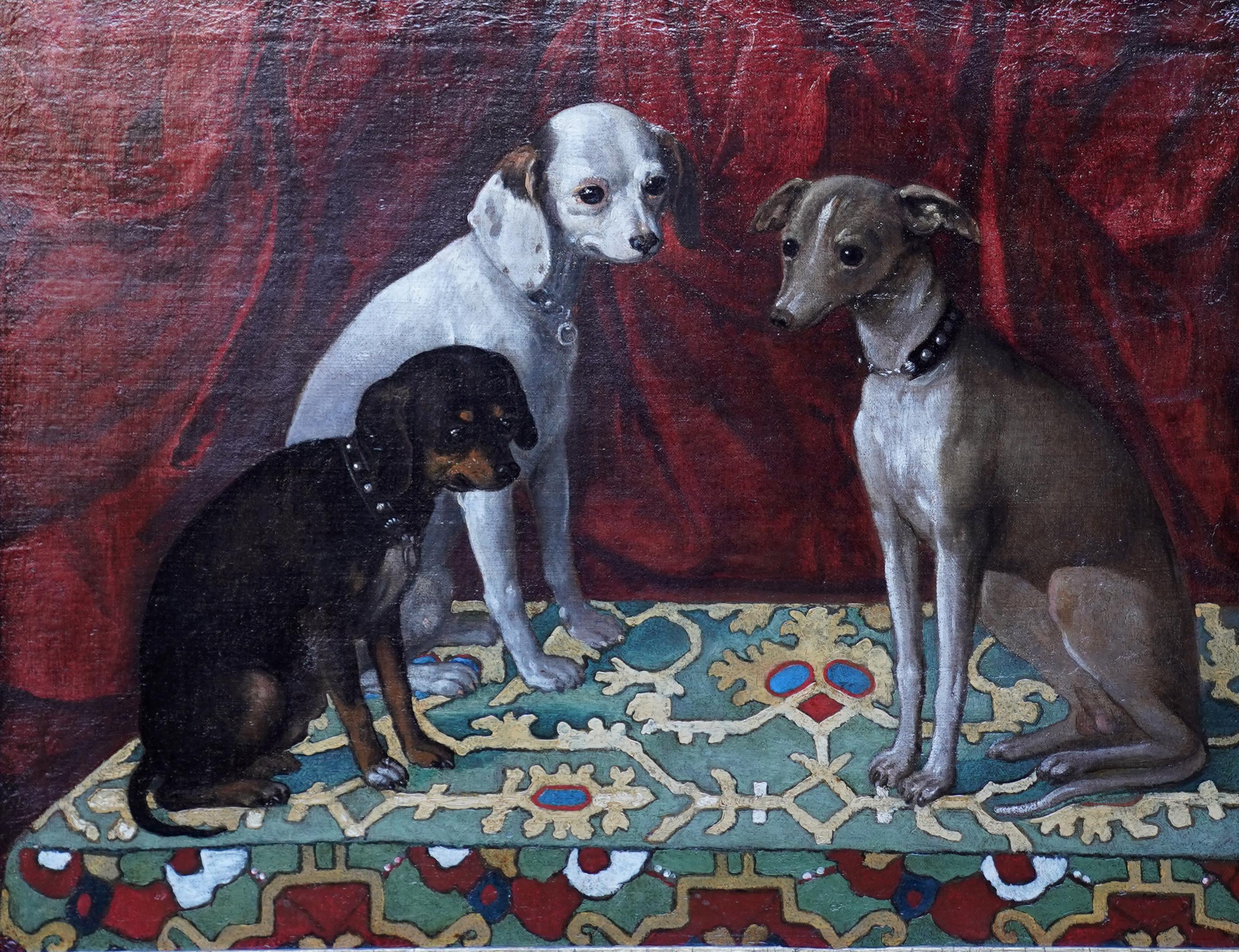Lévrier italien et ses amis - peinture à l'huile italienne du 17e siècle sur chien - Painting de Francesco Fieravino