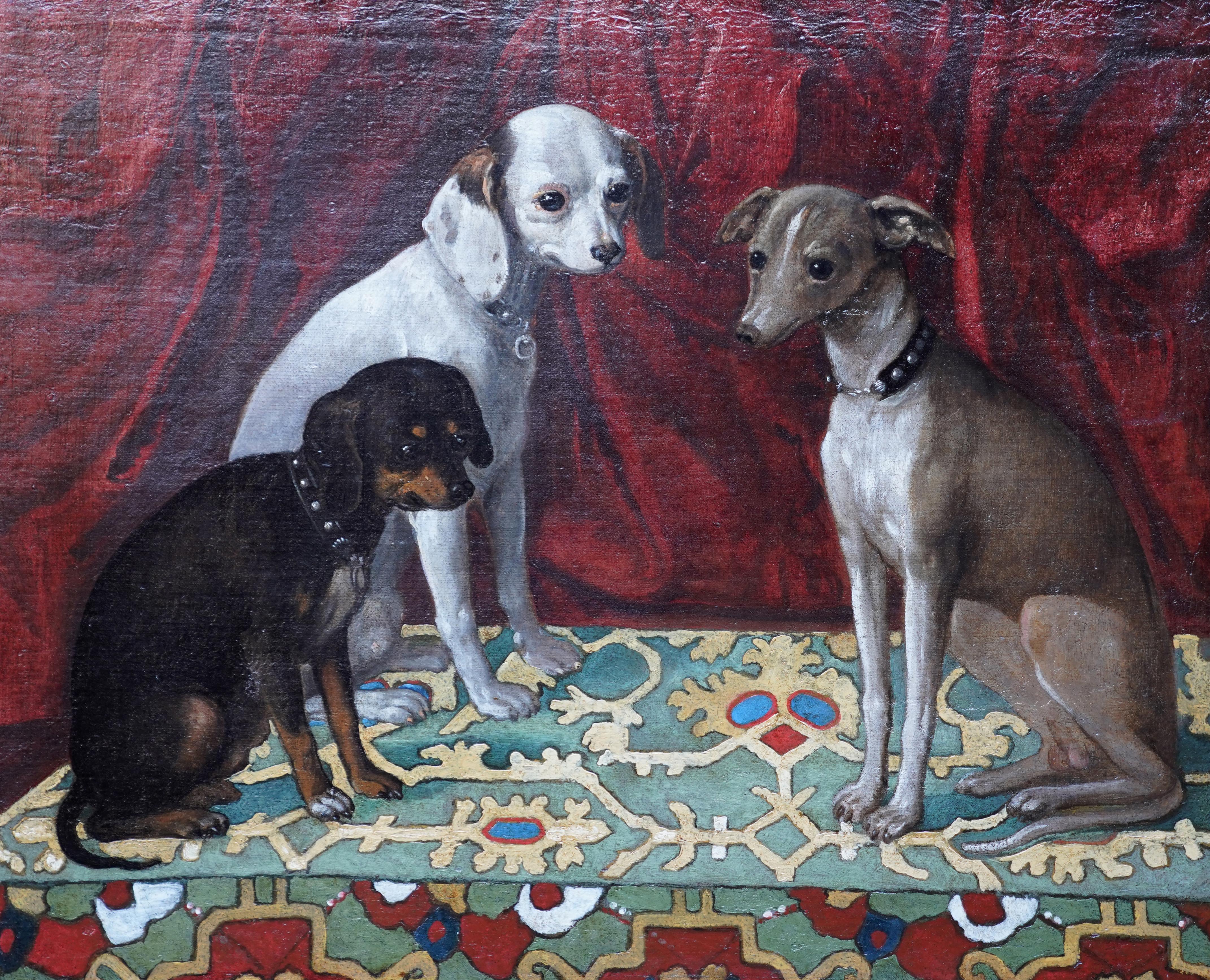 Lévrier italien et ses amis - peinture à l'huile italienne du 17e siècle sur chien - Maîtres anciens Painting par Francesco Fieravino