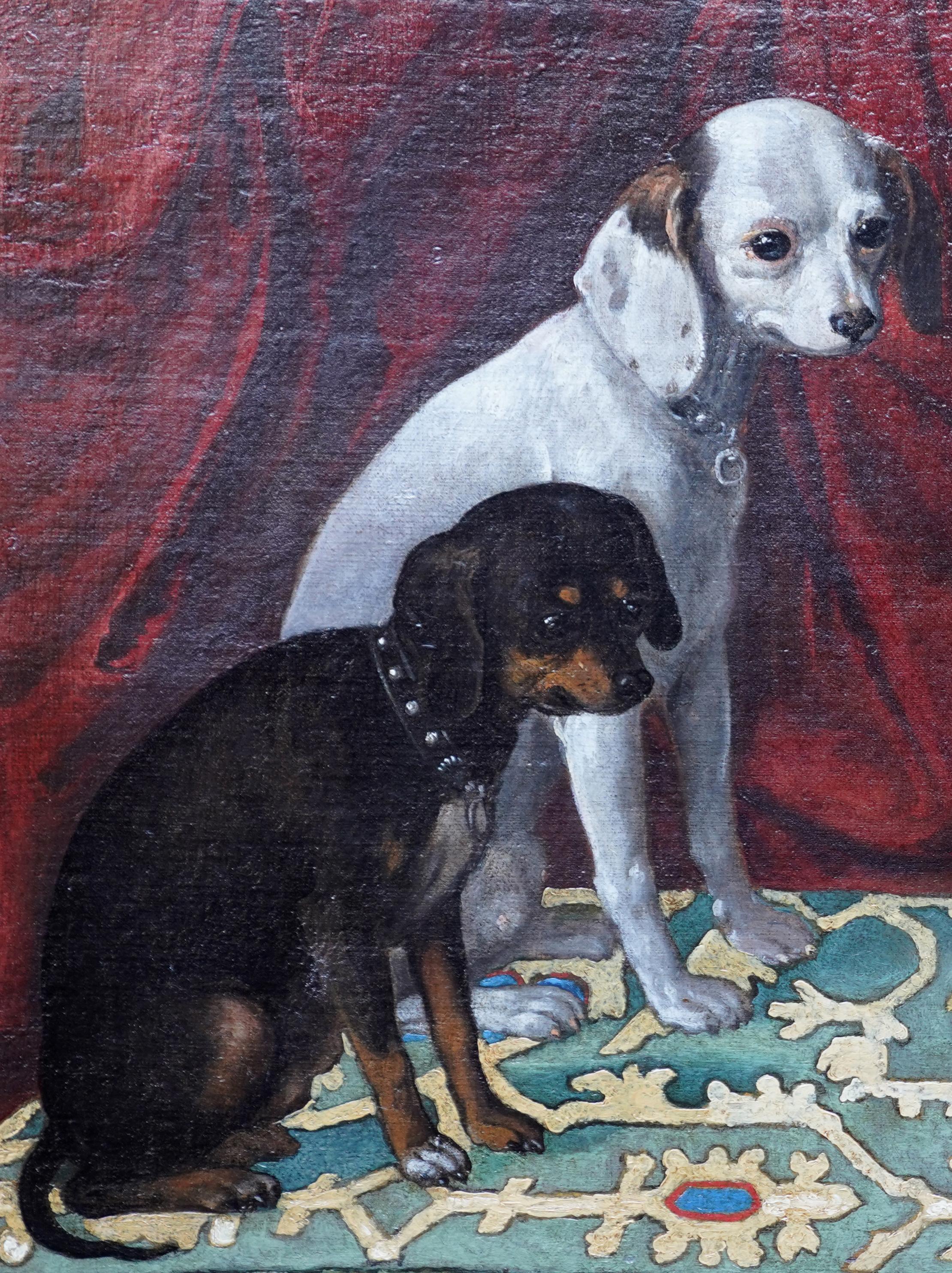 Lévrier italien et ses amis - peinture à l'huile italienne du 17e siècle sur chien en vente 1