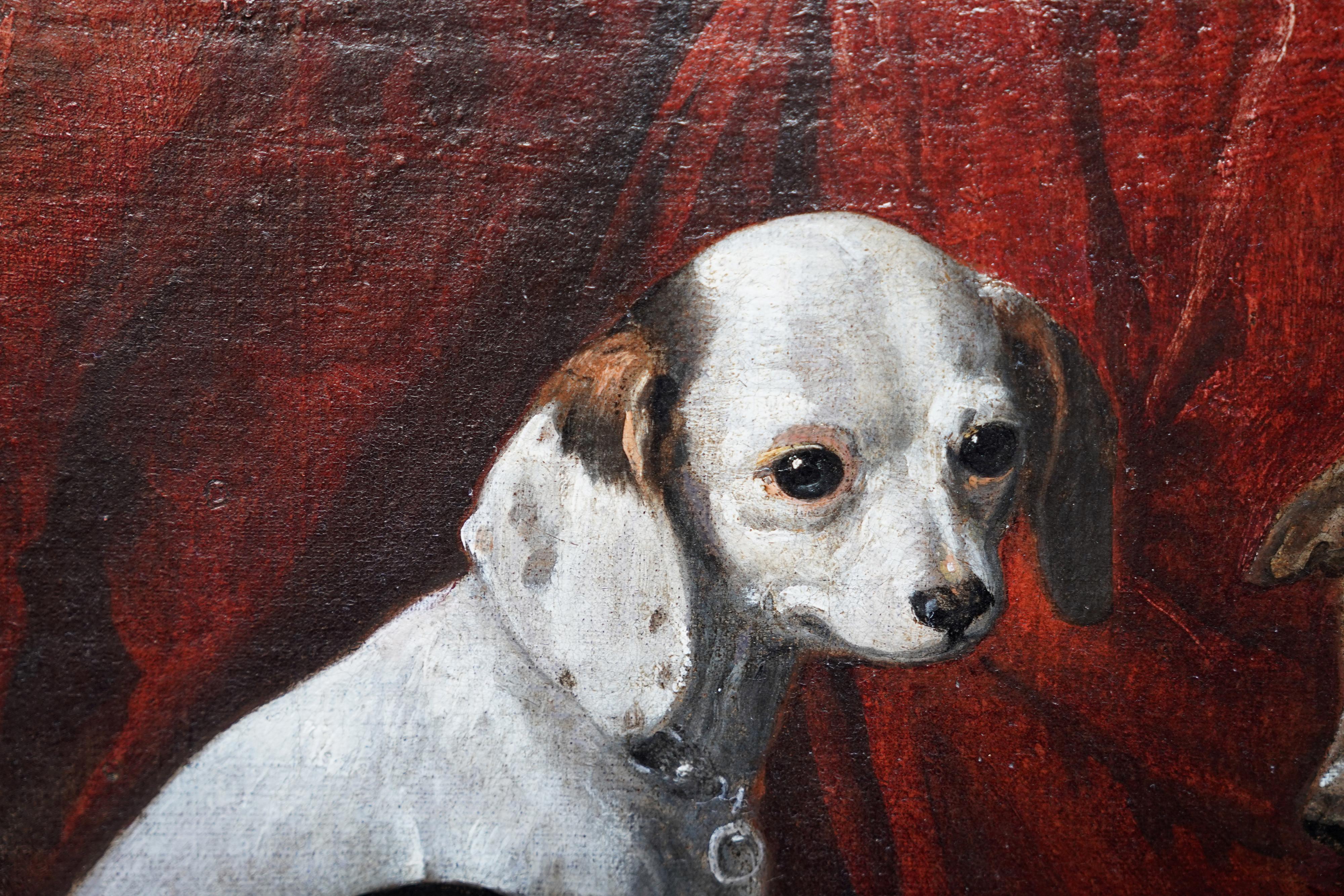 Lévrier italien et ses amis - peinture à l'huile italienne du 17e siècle sur chien en vente 2