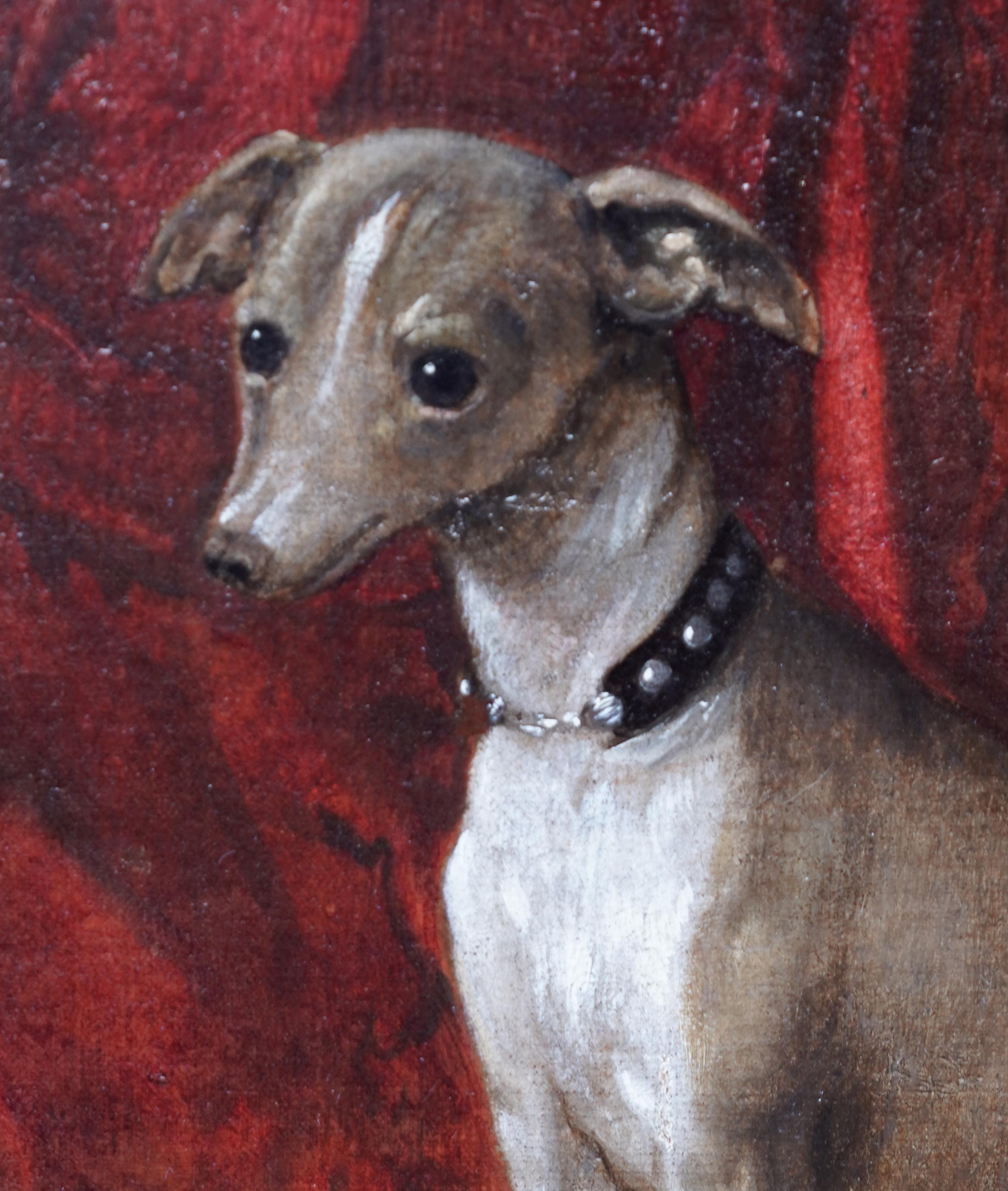 Italian Greyhound and Friends - Italian 17thC Old Master dog art oil painting - Gray Animal Painting by Francesco Fieravino