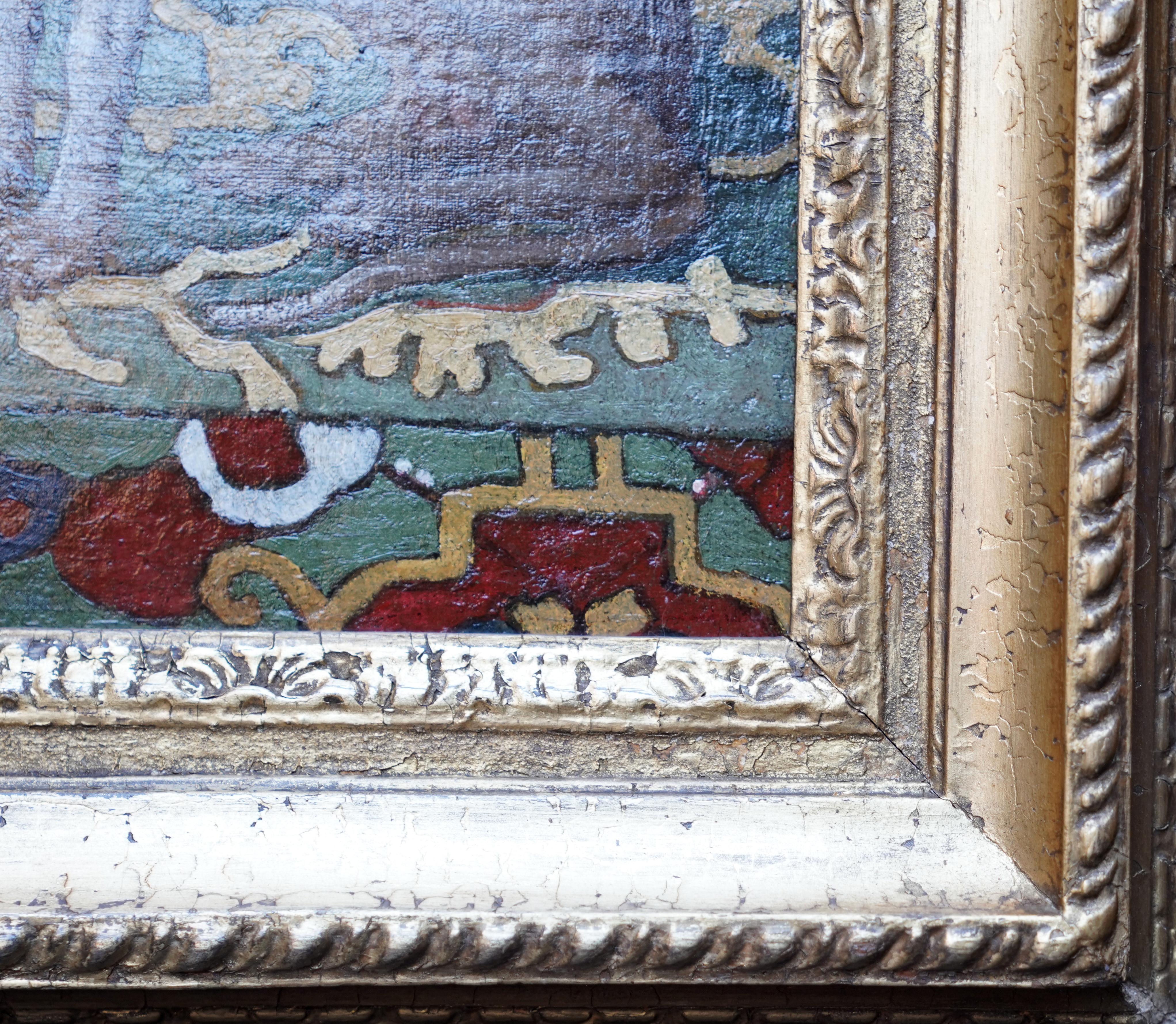 Lévrier italien et ses amis - peinture à l'huile italienne du 17e siècle sur chien en vente 5