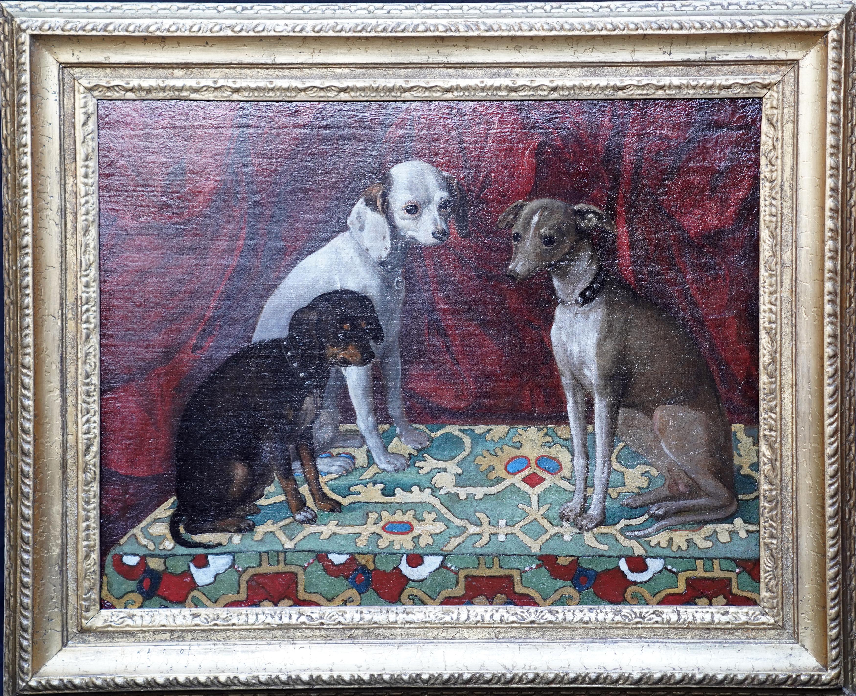 Lévrier italien et ses amis - peinture à l'huile italienne du 17e siècle sur chien