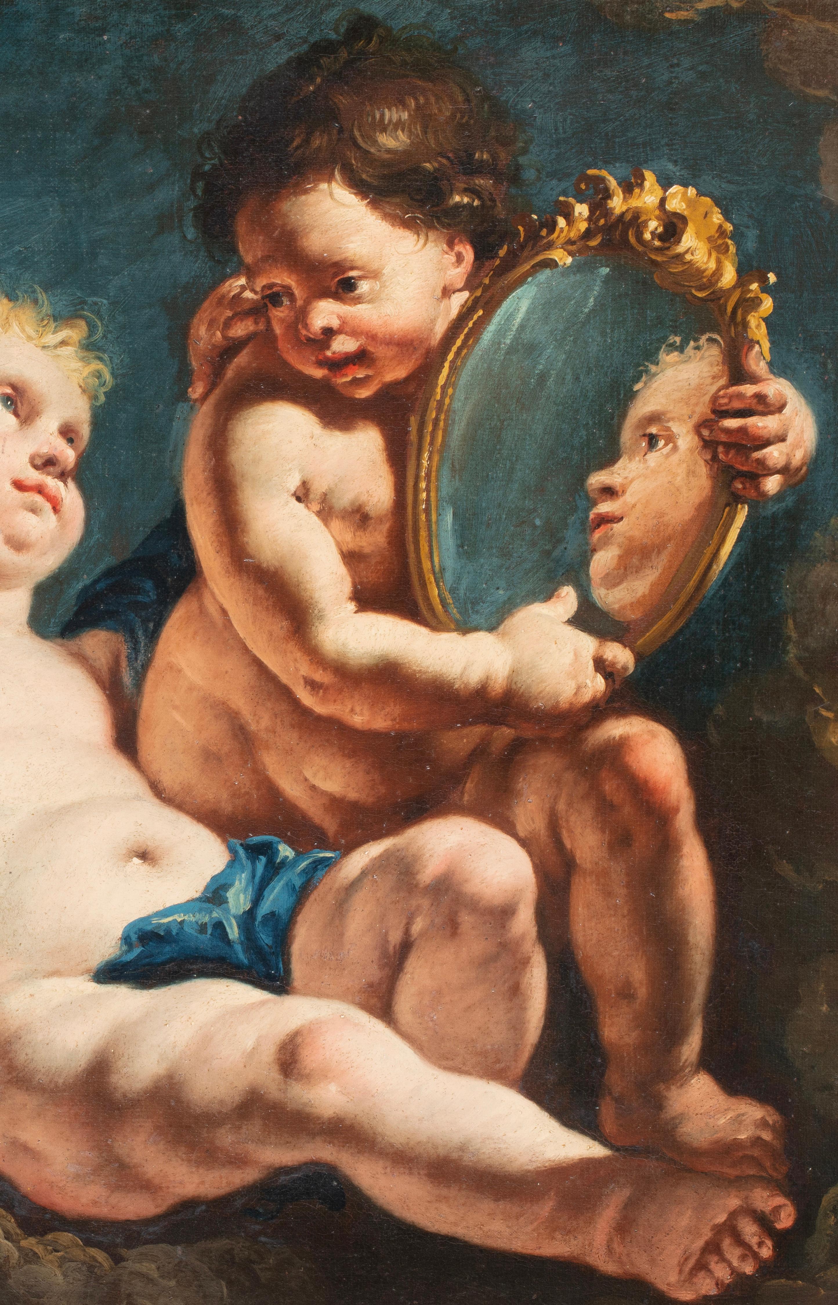 Huile sur toile du 18ème siècle par Francesco Fontebasso, Allégorie de la toilette - Maîtres anciens Painting par Francesco Fontebasso (Venice 1709 - 1769)