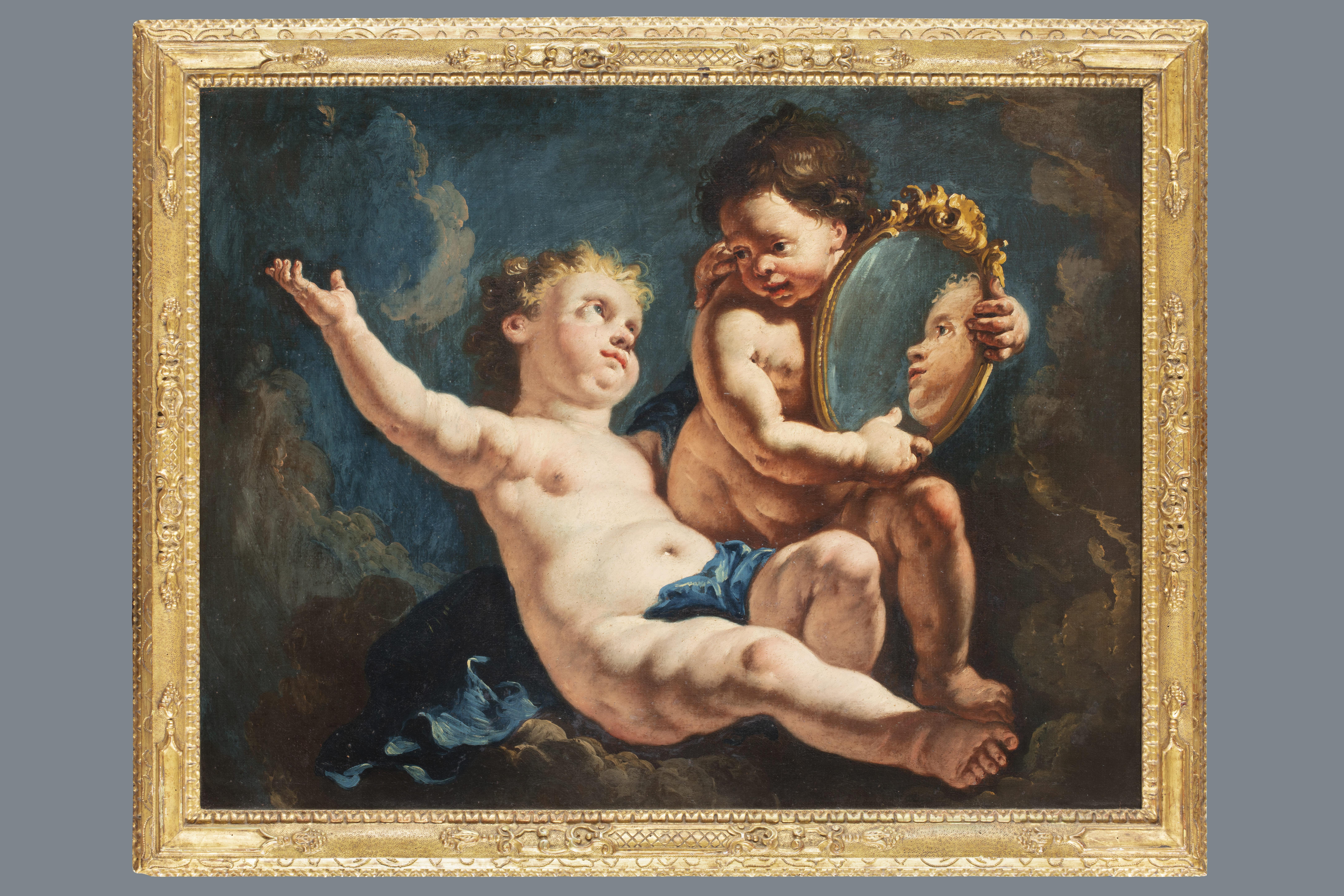 Francesco Fontebasso (Venice 1709 - 1769) Figurative Painting – Francesco Fontebasso, Allegorie des Waschtischs, Öl auf Leinwand, 18. Jahrhundert