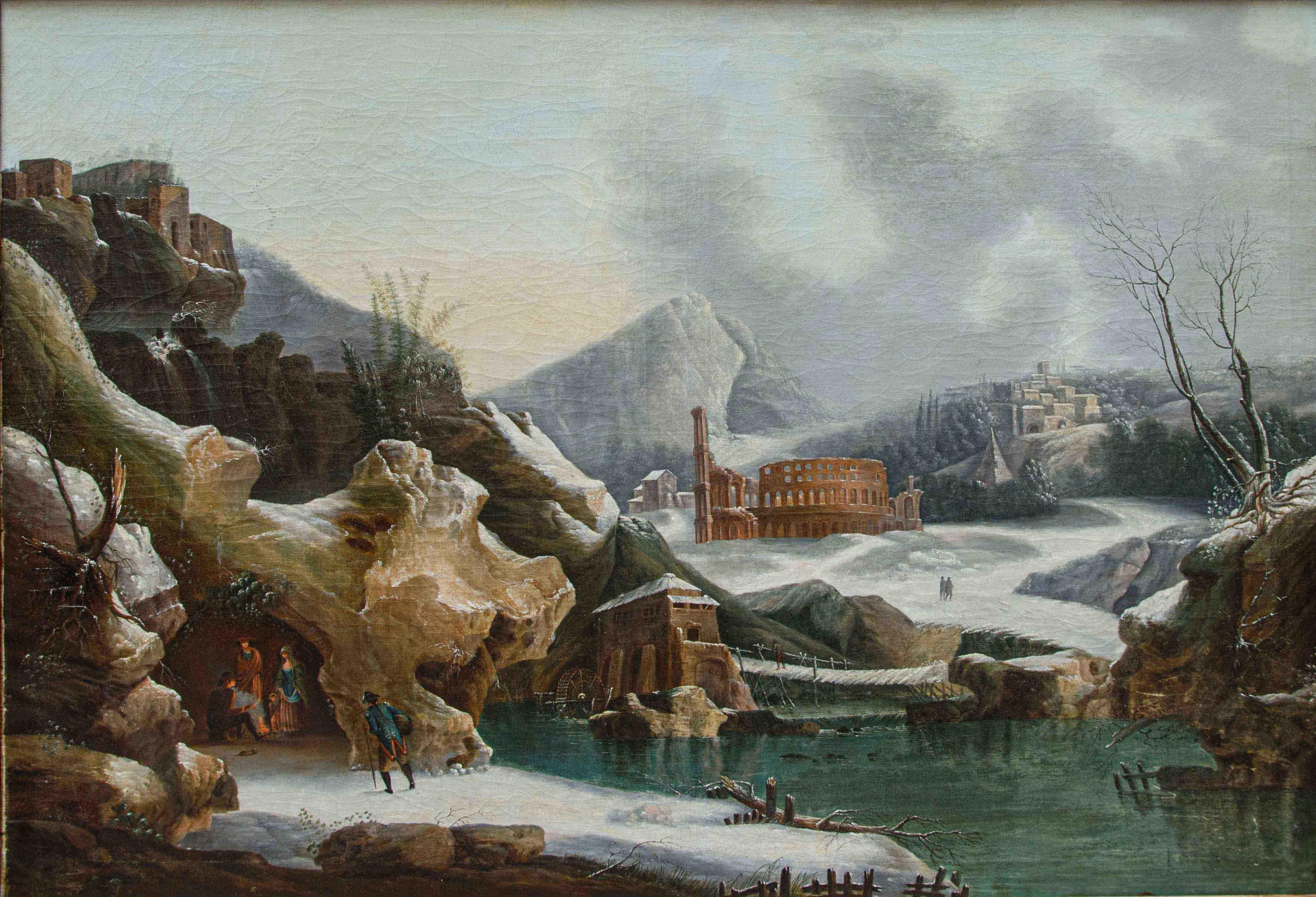 Fantastique vue hivernale peinte par Francesco Foschi - Painting de  Francesco Foschi (ancona, 1710 - Rome, 1780) 
