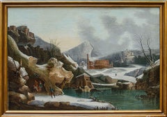Antique Fantastic winter view painted by Francesco Foschi 