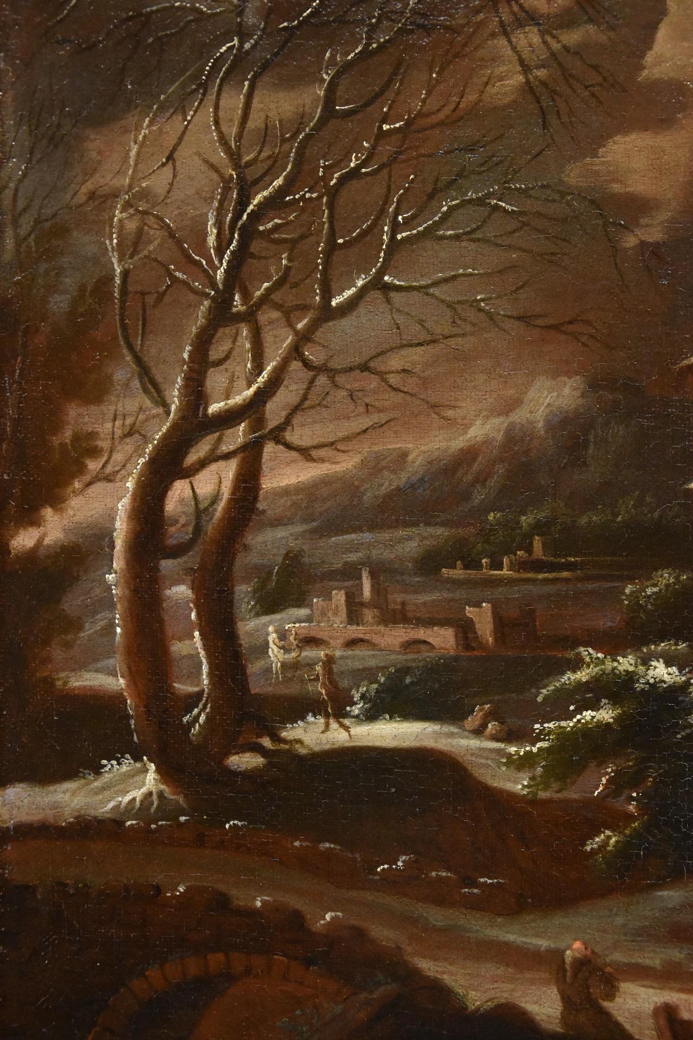 Winter Landscape Foschi Paint 18th CEntury Paint Oil on canvas Old master Italy For Sale 1