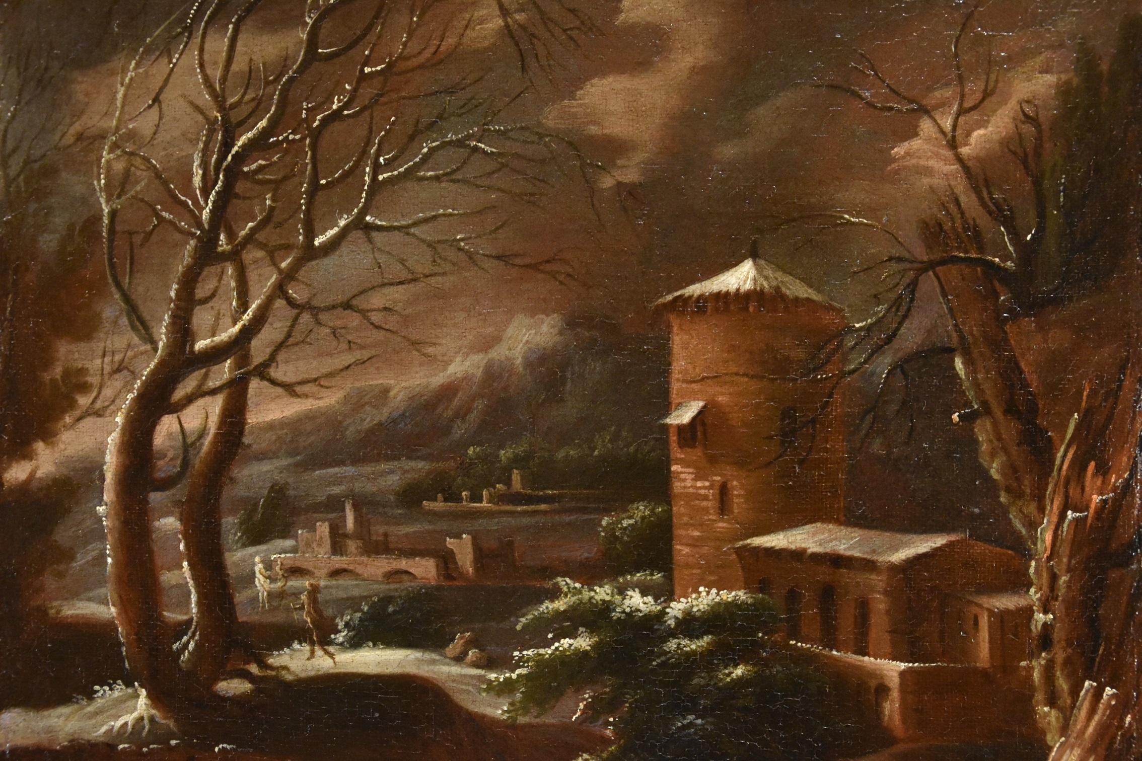 Winter Landscape Foschi Paint 18th CEntury Paint Oil on canvas Old master Italy For Sale 2