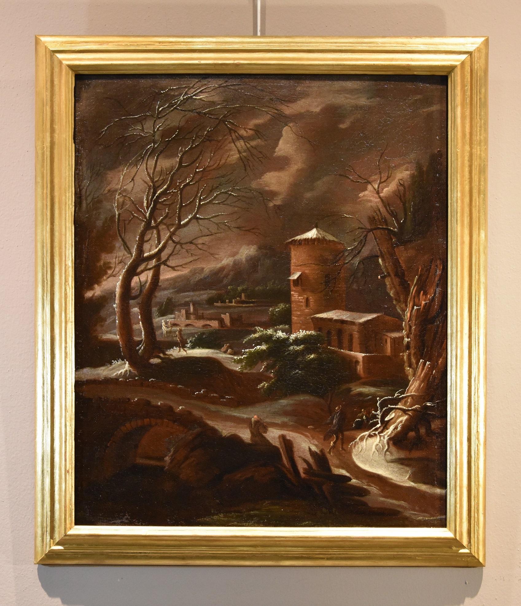  Francesco Foschi (ancona, 1710 - Rome, 1780)  Landscape Painting – Winterlandschaft, Foschi, Gemälde, 18. Jahrhundert, CEntury, Öl auf Leinwand, Alter Meister, Italien