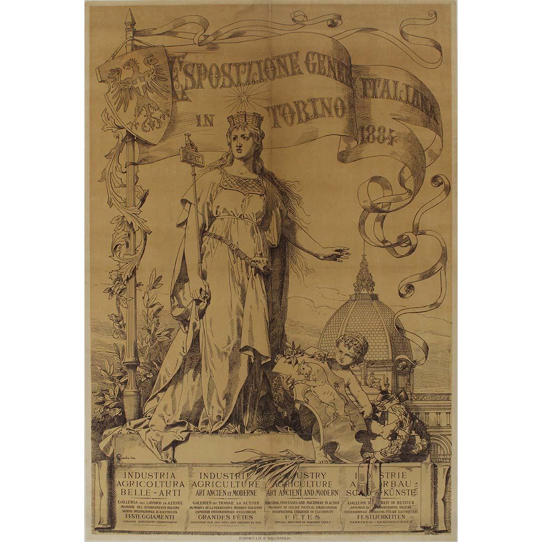 Affiche originale de 1884 Esposizione Generale Italiana à Turin