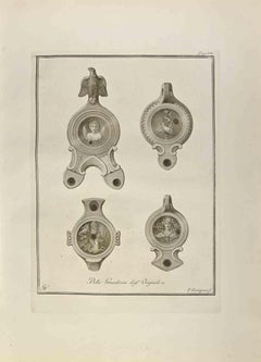 Oil Lamp  With Medusa, Cupid - Etching by Francesco Giomignani - 18th Century