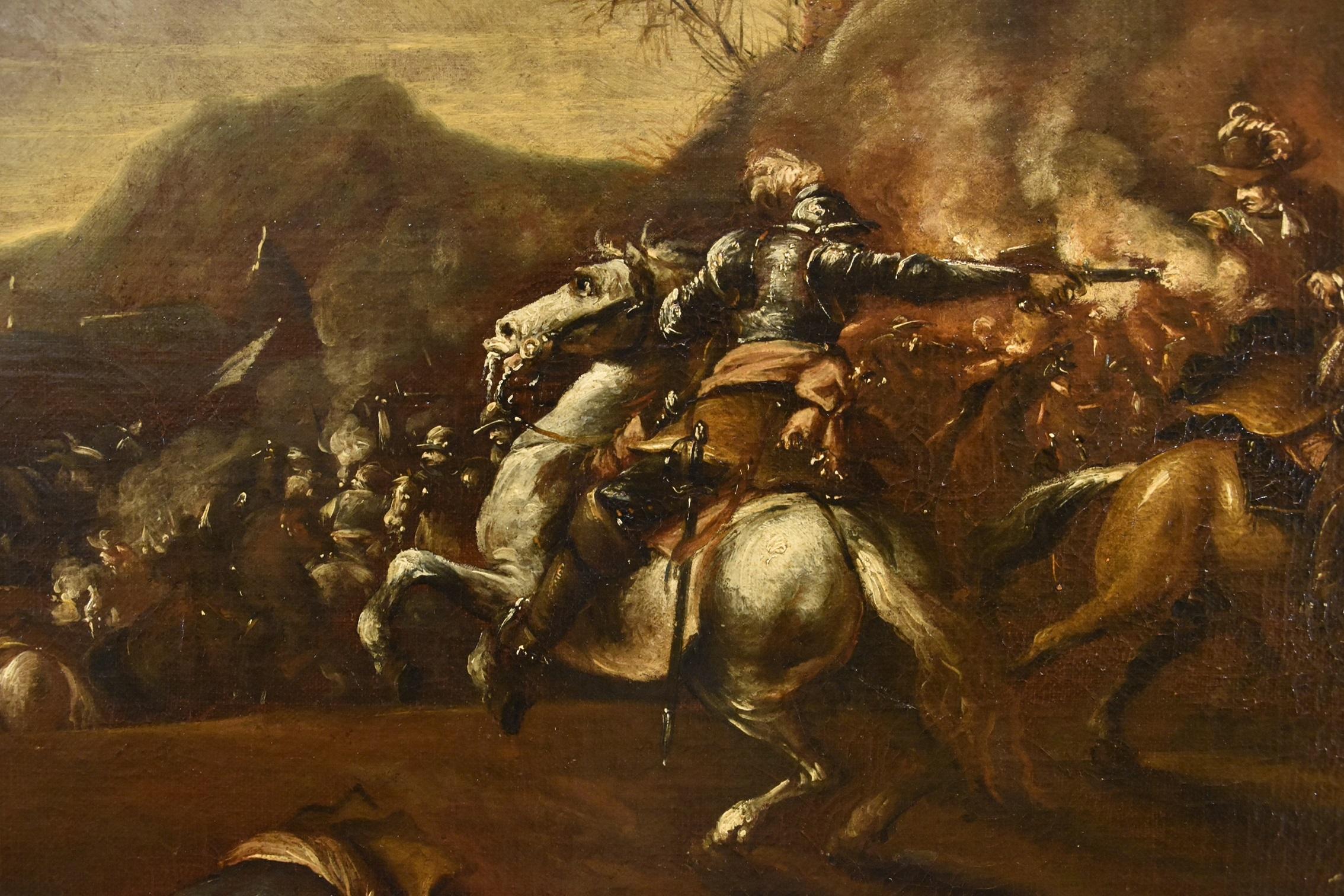 Battle Horsemen Landscape Graziani Paint Oil on canvas 17th Century Old master For Sale 6