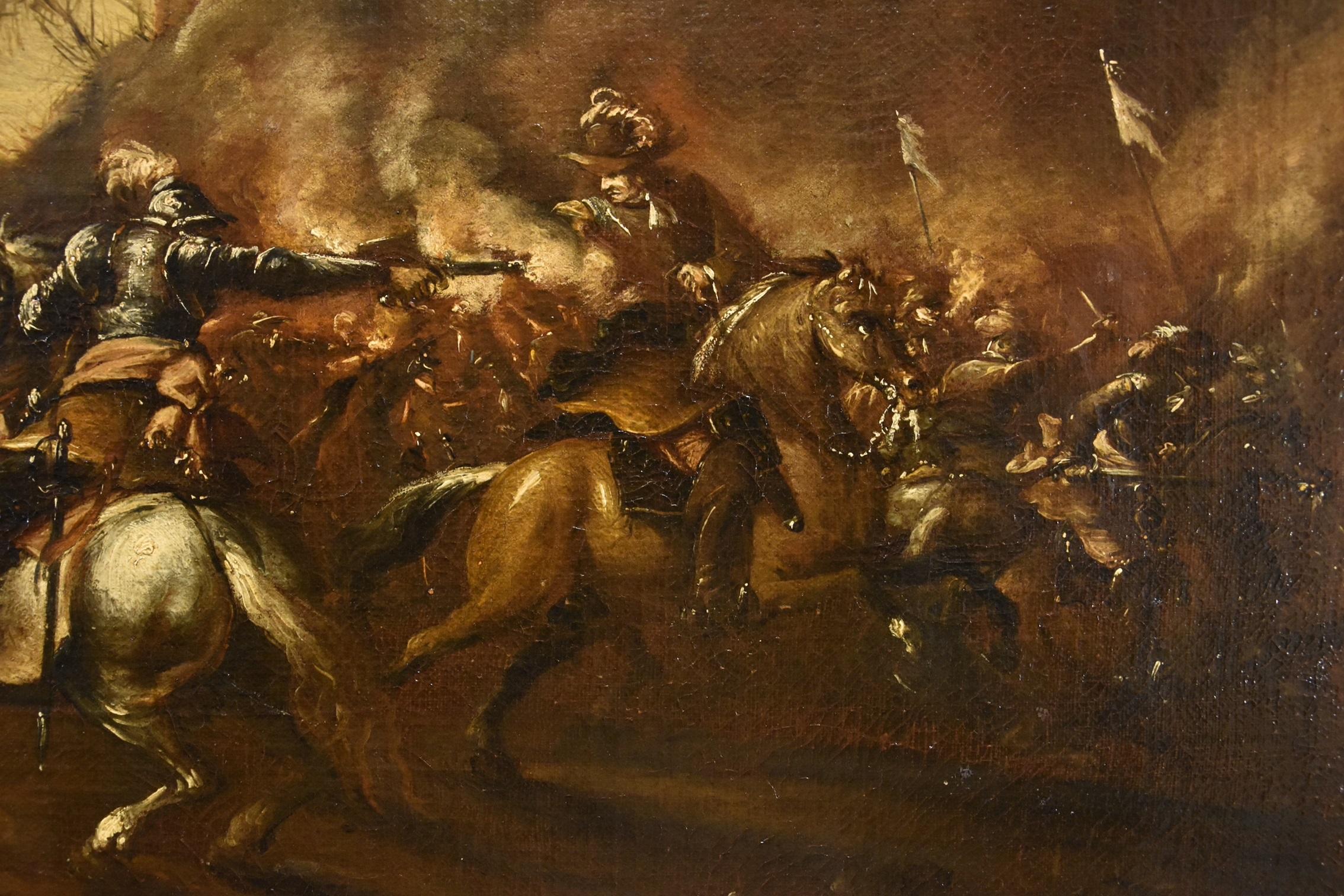 Peinture Graziani huile sur toile 17ème siècle maître ancien chevaux de combat en vente 7