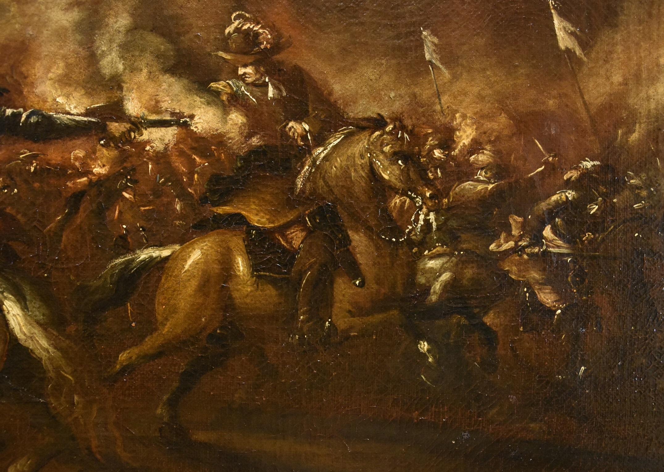 Battle Horsemen Landscape Graziani Paint Oil on canvas 17th Century Old master For Sale 8