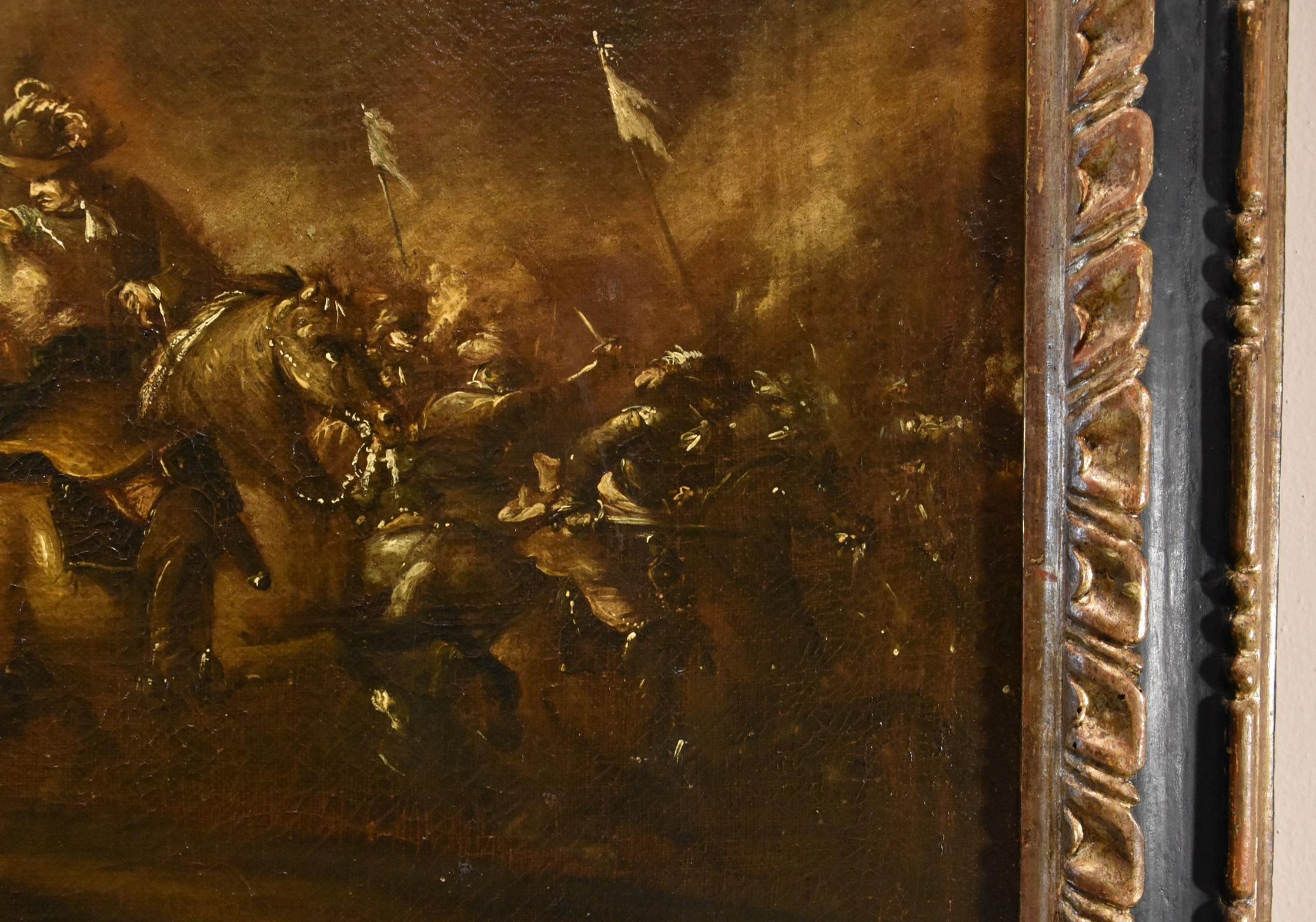 Peinture Graziani huile sur toile 17ème siècle maître ancien chevaux de combat en vente 9