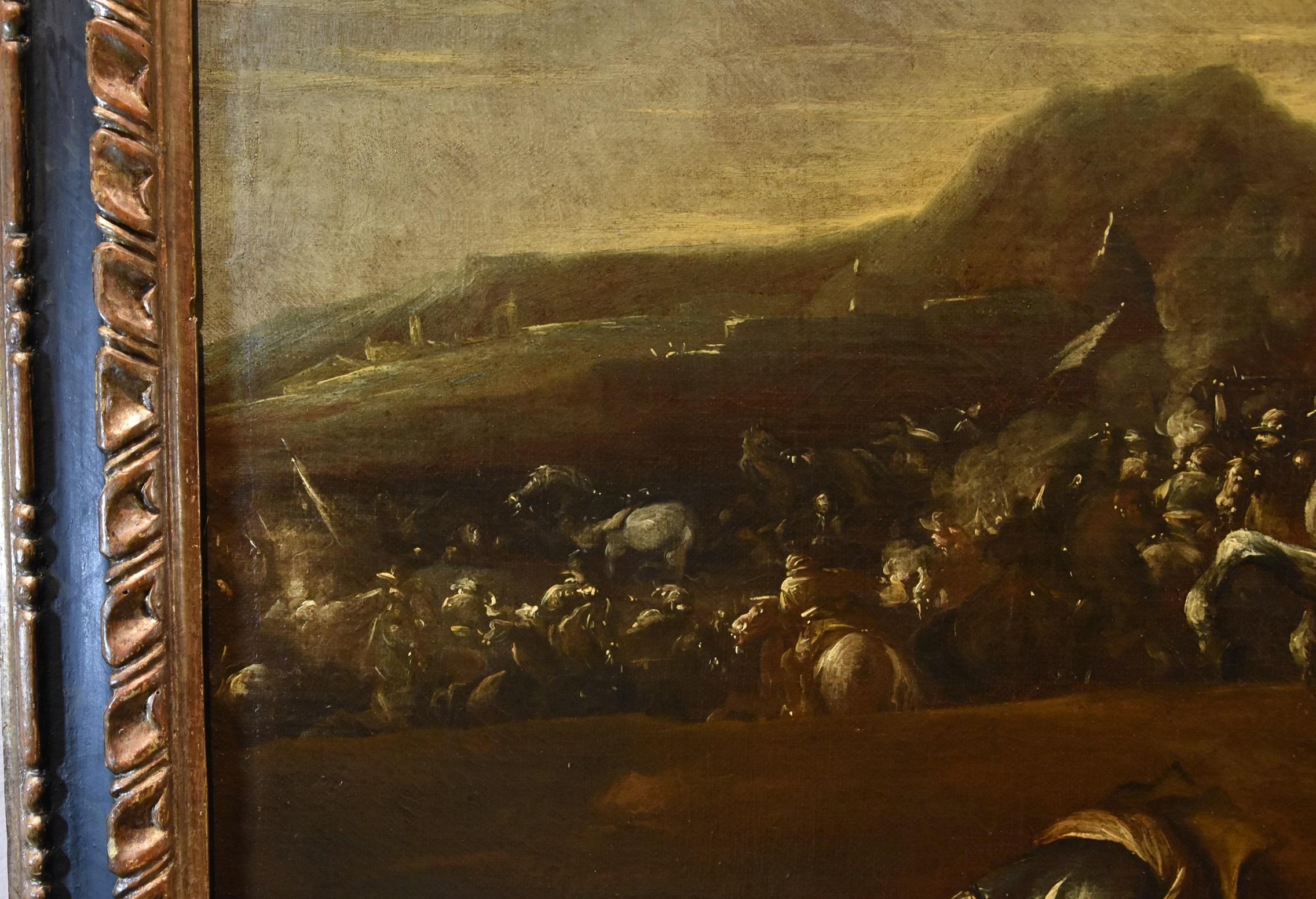 Peinture Graziani huile sur toile 17ème siècle maître ancien chevaux de combat en vente 10