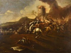 Battle Horsemen Landscape Graziani Paint Oil on canvas 17th Century Old master
