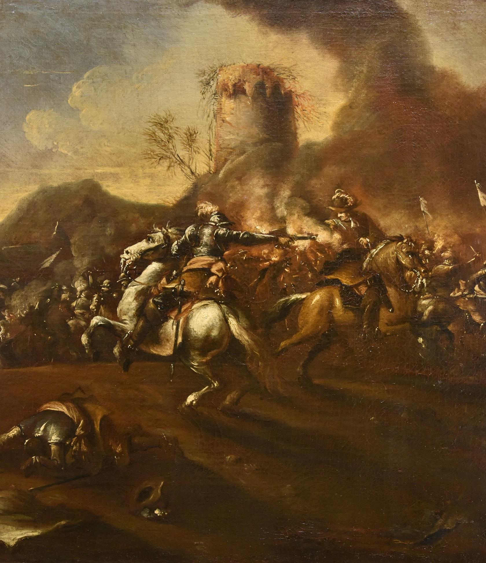 Battle Horsemen Landscape Graziani Paint Oil on canvas 17th Century Old master - Old Masters Painting by Francesco Graziani (active In Naples/rome, 17th Century)